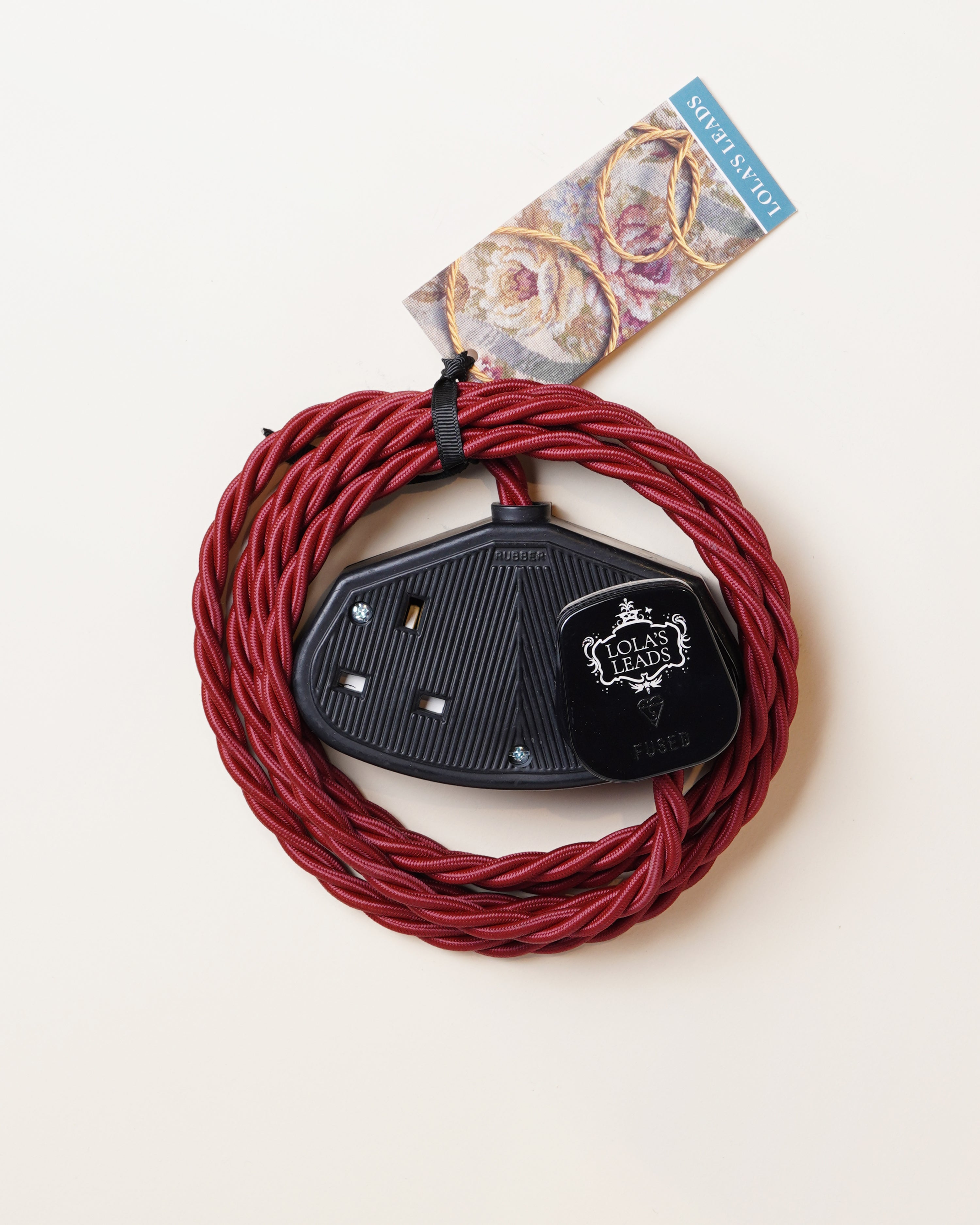 Garnet Lola's Leads Fabric Extension Cable 2m Black 2 Gang