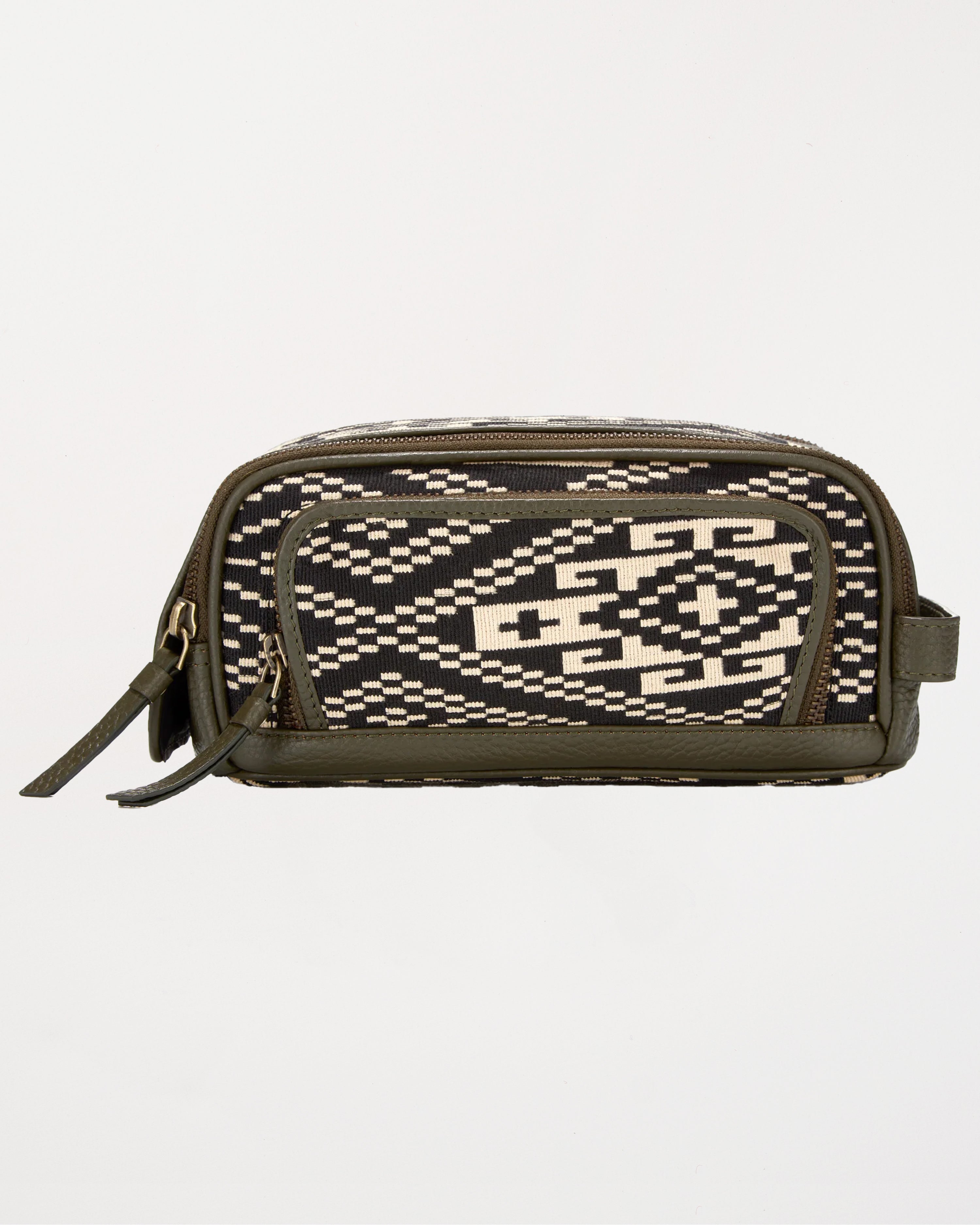 Gaucho Aztec Duo Zip Toiletry Wash Bag, Black and Cream Canvas