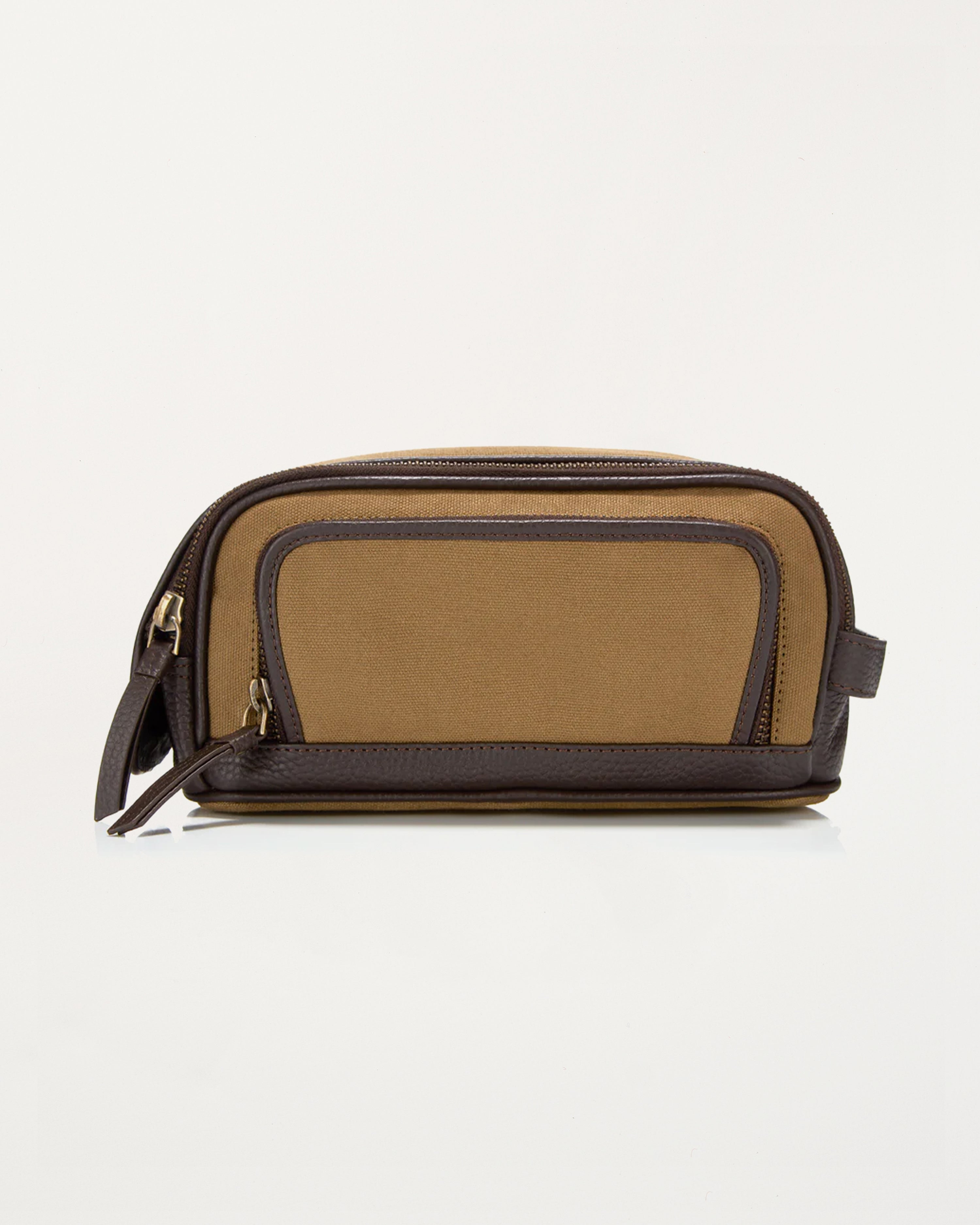 Gaucho Aztec Duo Zip Toiletry Wash Bag, Khaki Canvas