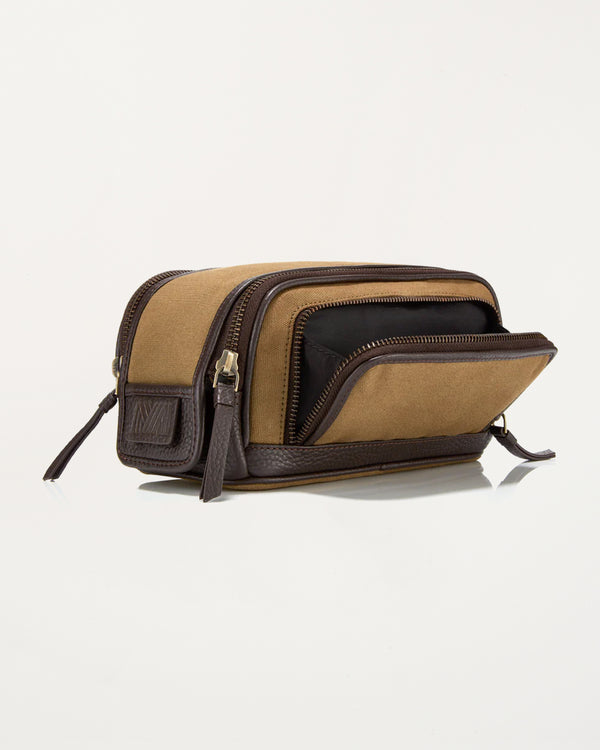 Gaucho Aztec Duo Zip Toiletry Wash Bag, Khaki Canvas
