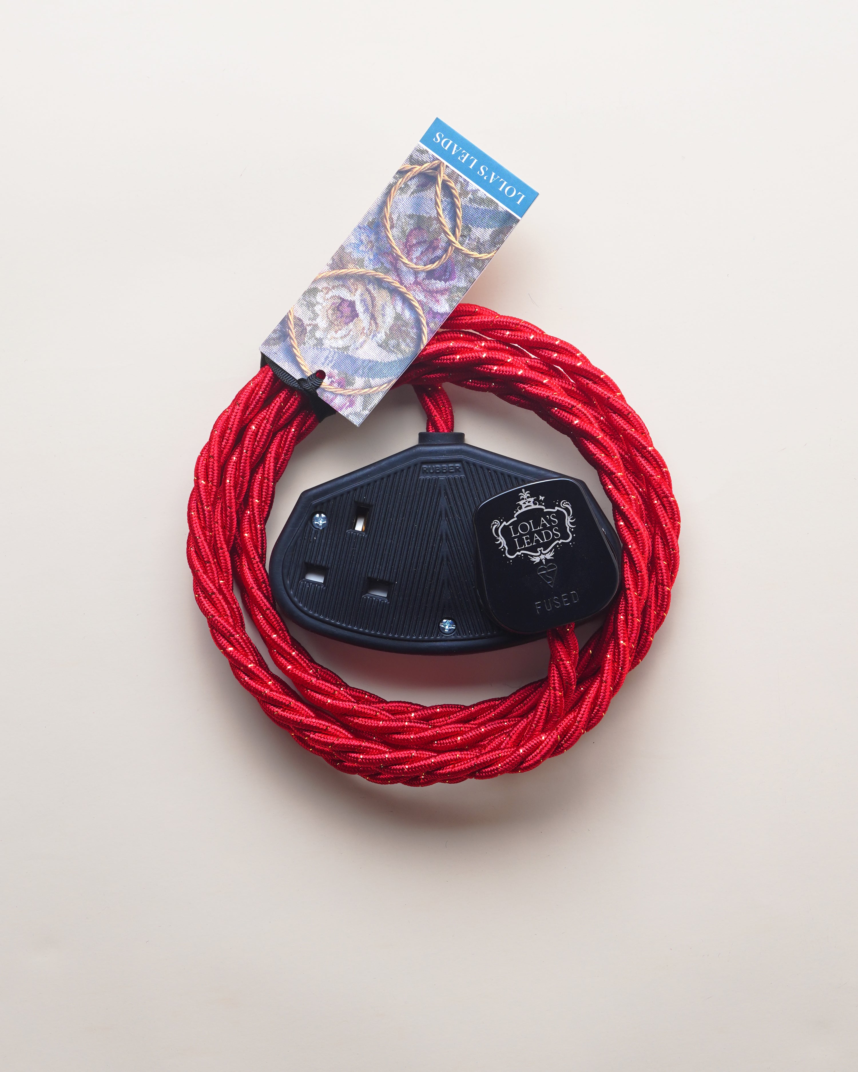 Gilded Crimson Lola's Leads Fabric Extension Cable 2m Black 2 Gang