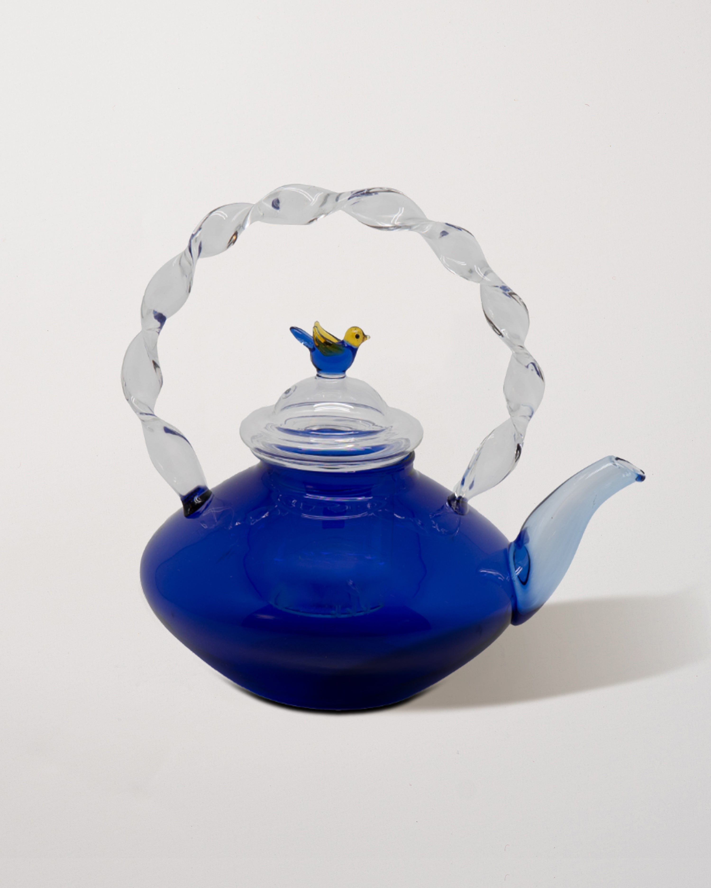 Glass Teapot Bird Blue