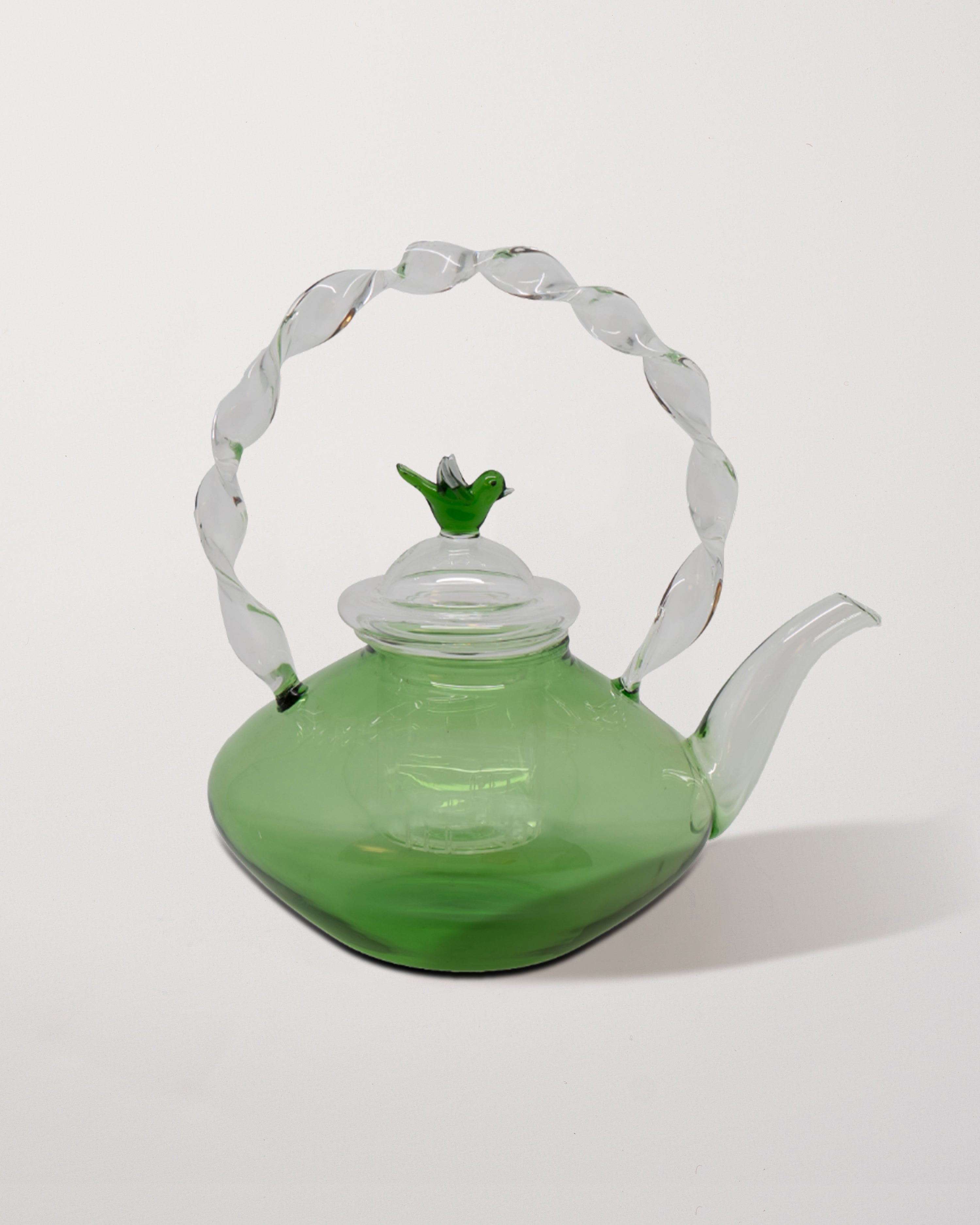 Glass Teapot Bird Green