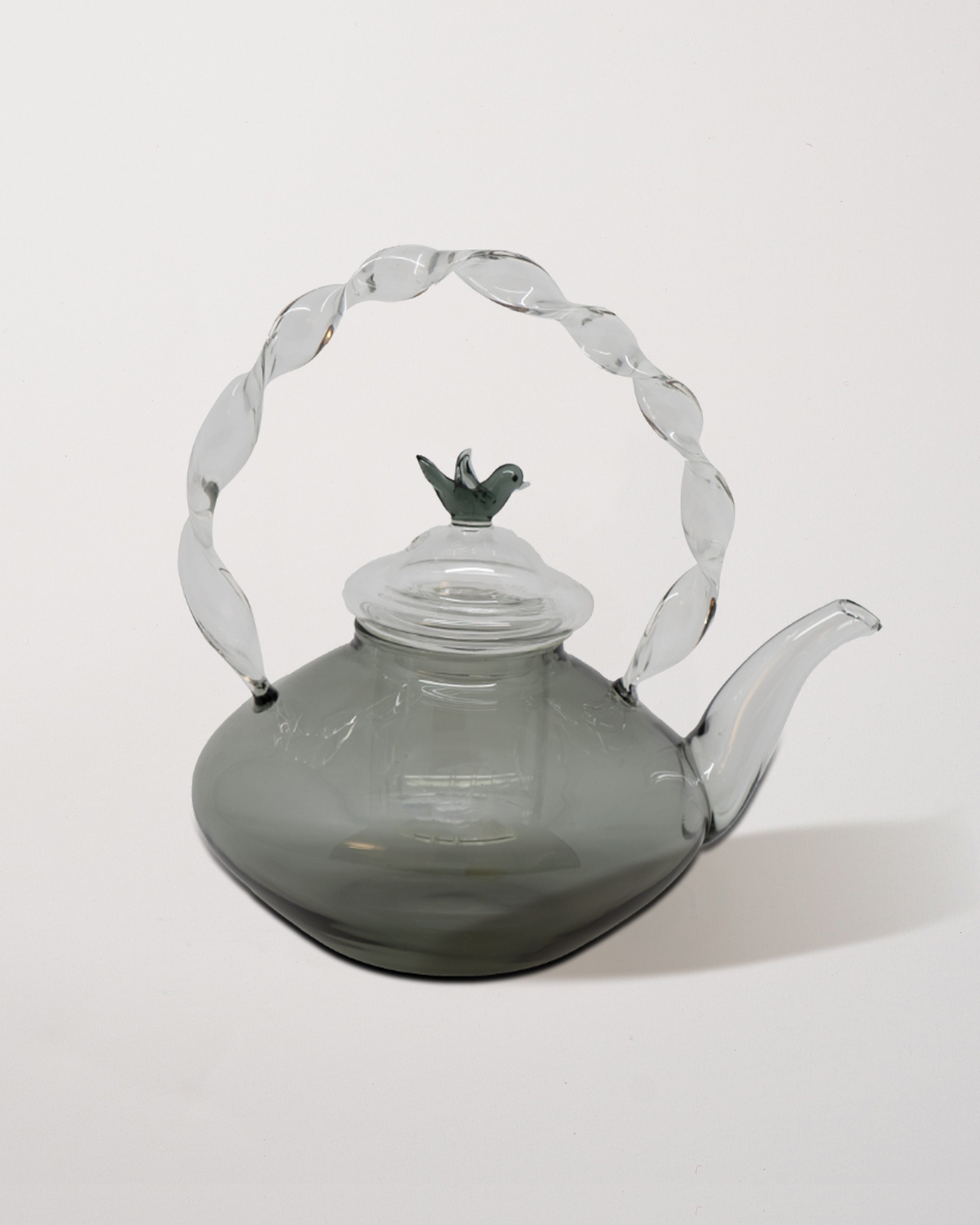 Glass Teapot Bird Grey