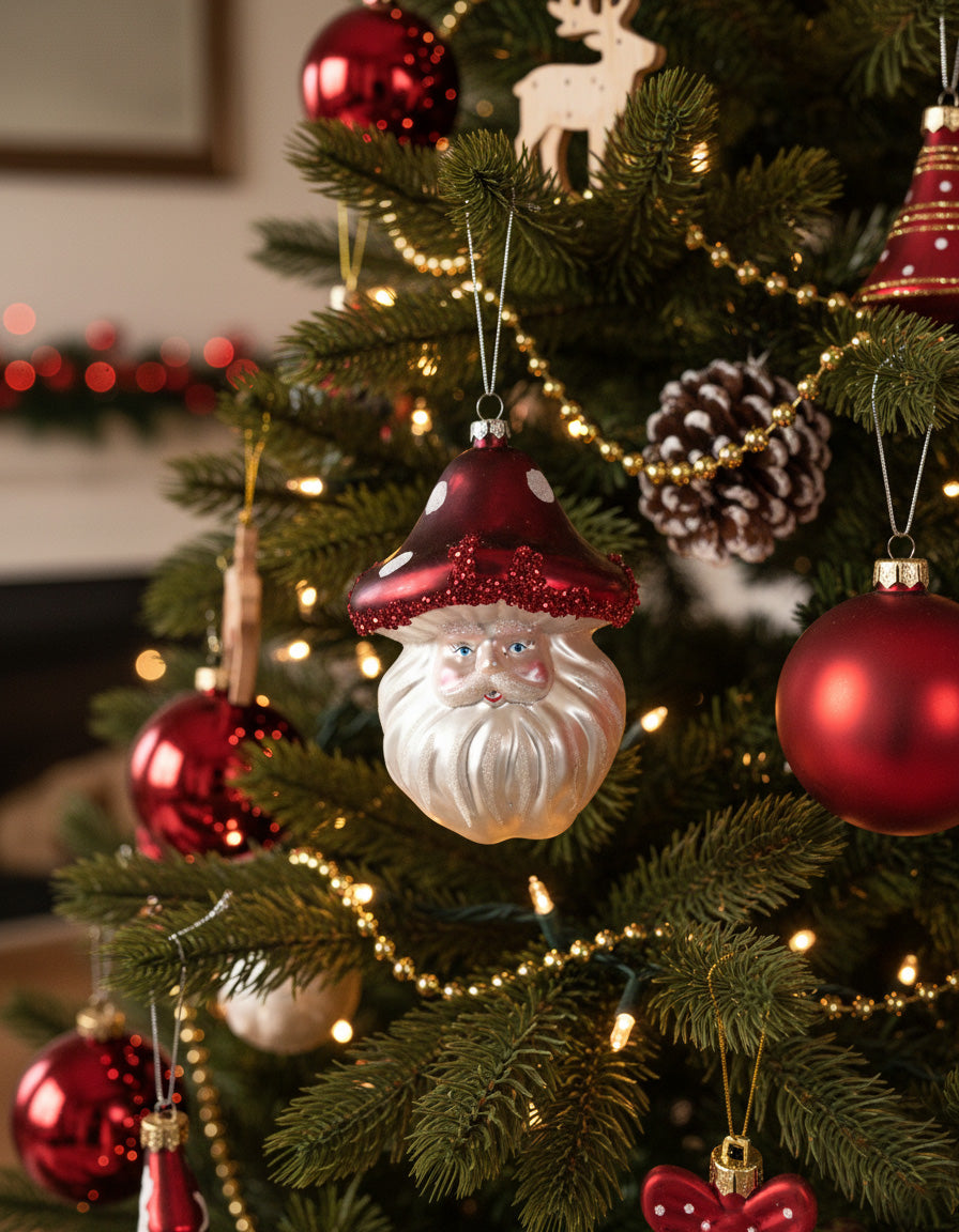 Glass Mushroom Santa Head Bauble