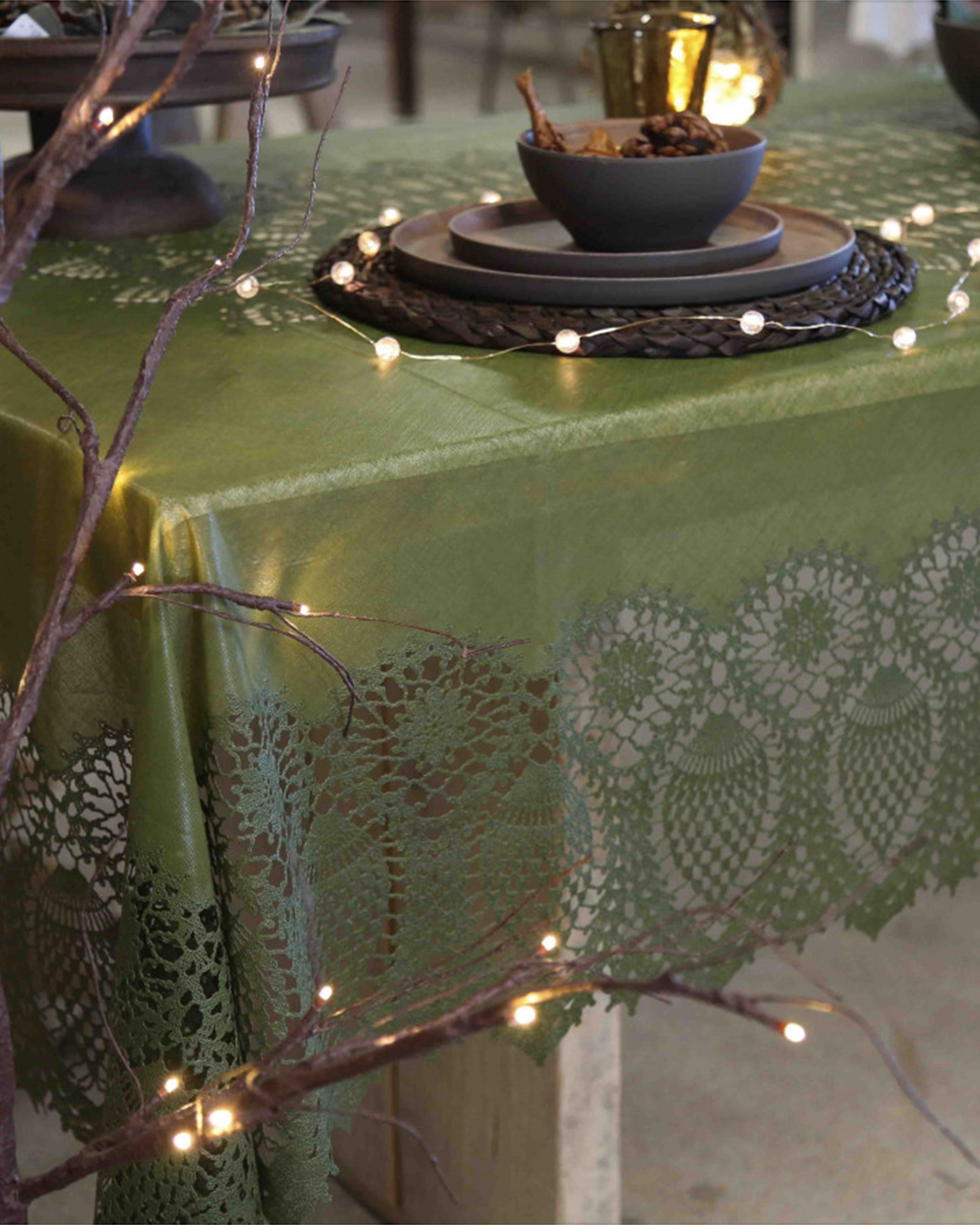 Green Vinyl Lace Tablecloth