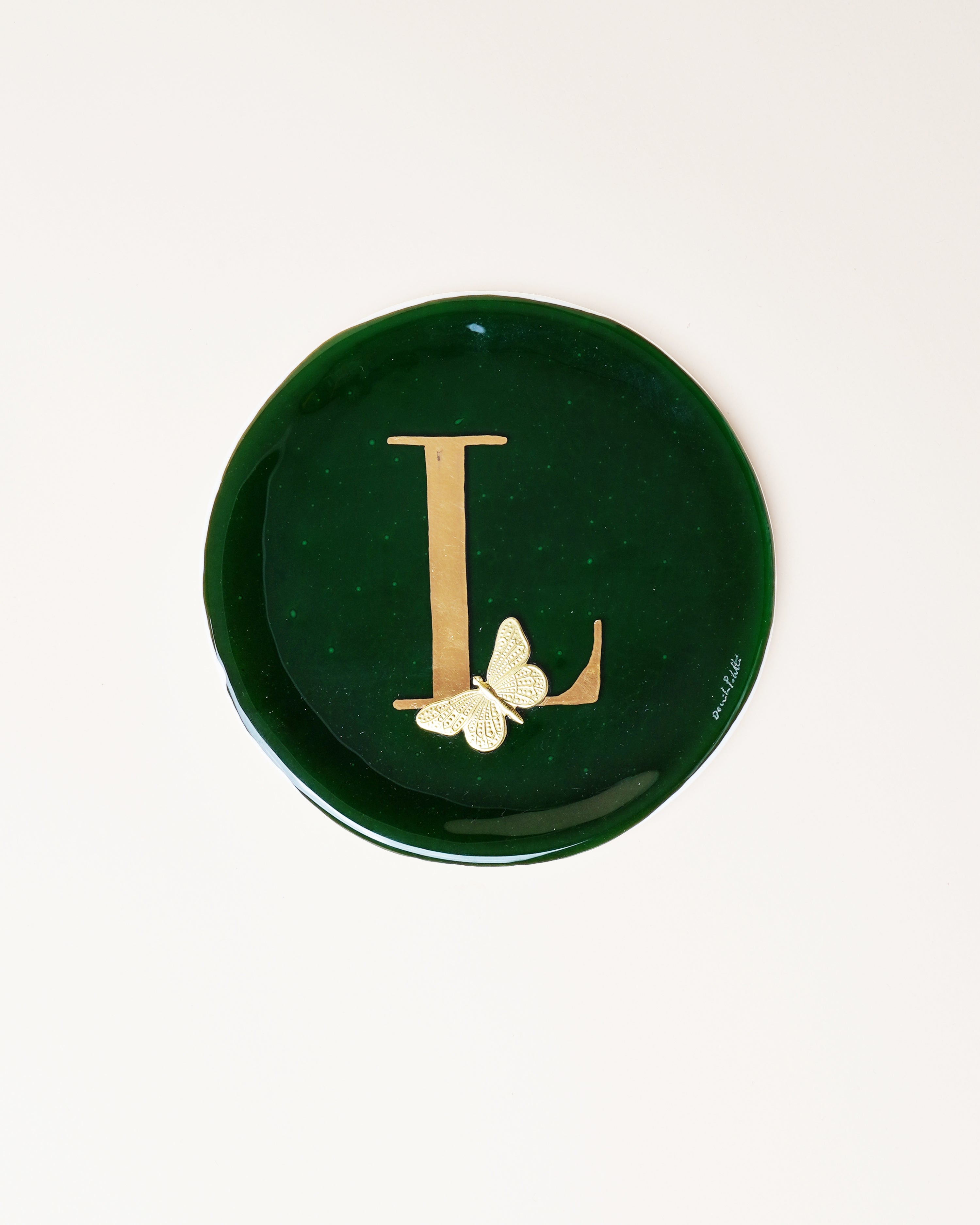 Green 'L' Plate/Butterfly D14cm