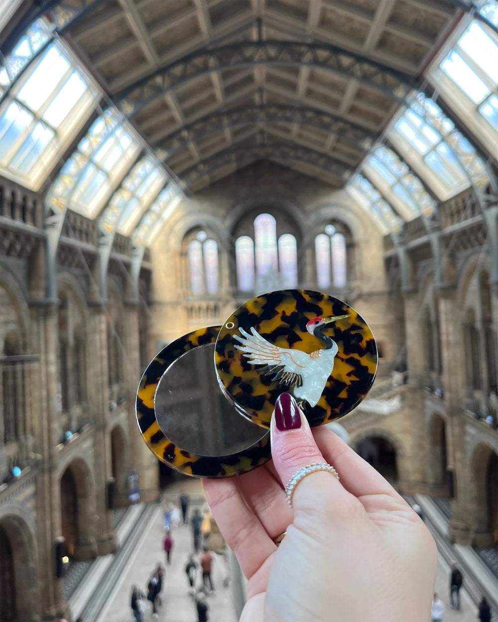 Hand-painted Crane Compact Mirror Eco-Friendly