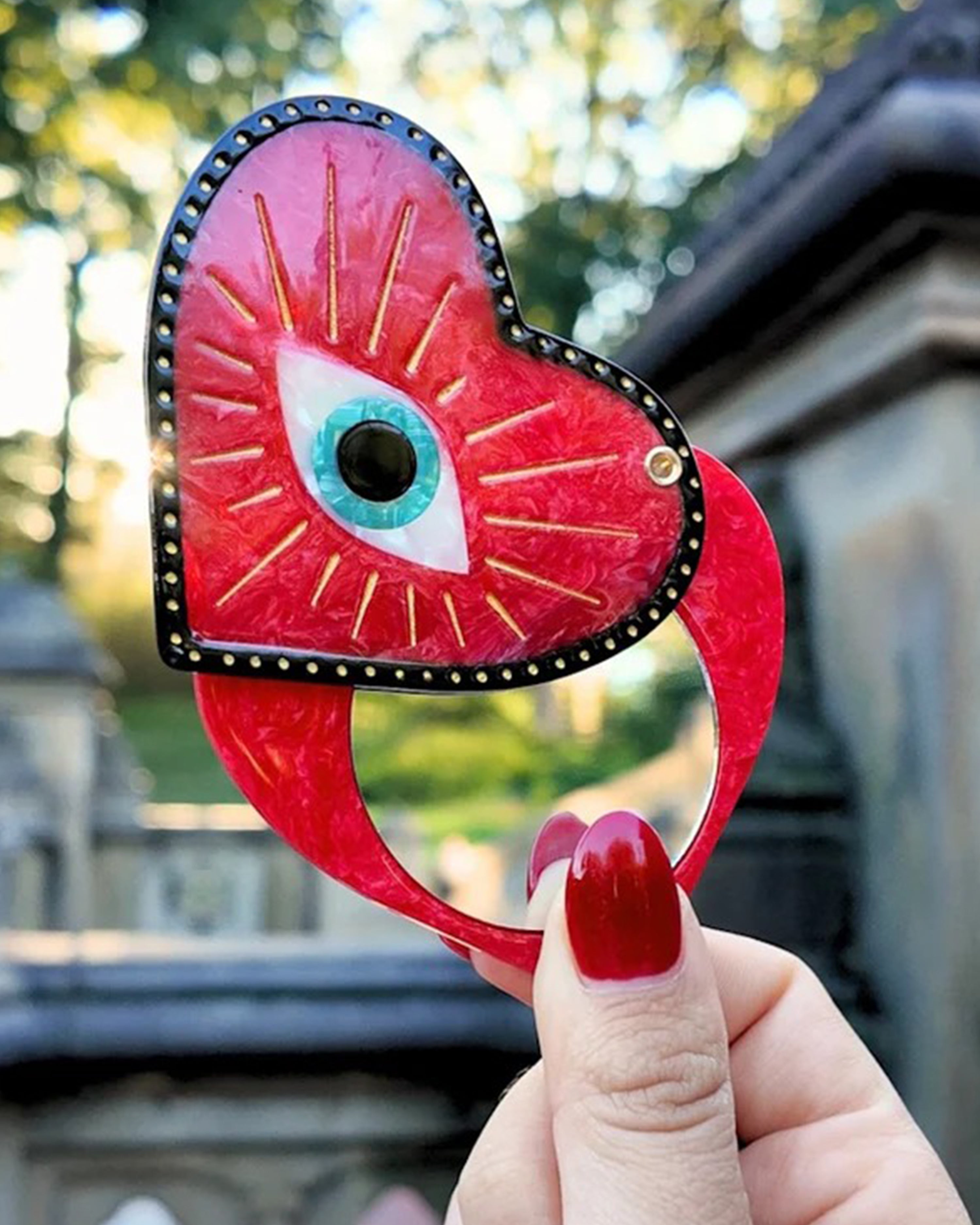 Hand-painted Lucky Eye Heart Compact Mirror Eco-Friendly