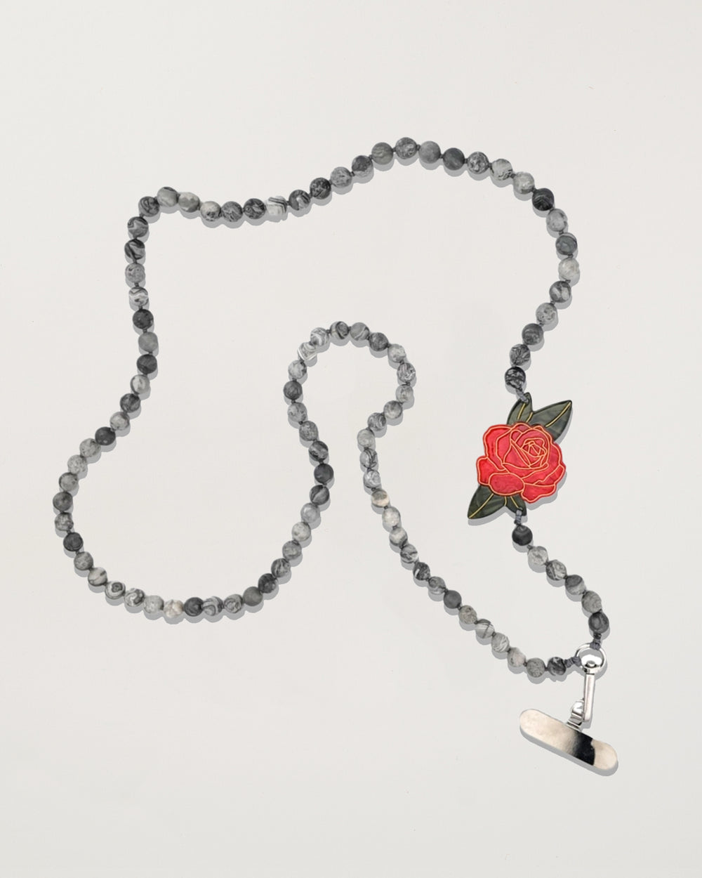 Hand-painted Red Rose Gemstone Crossbody Phone Chain