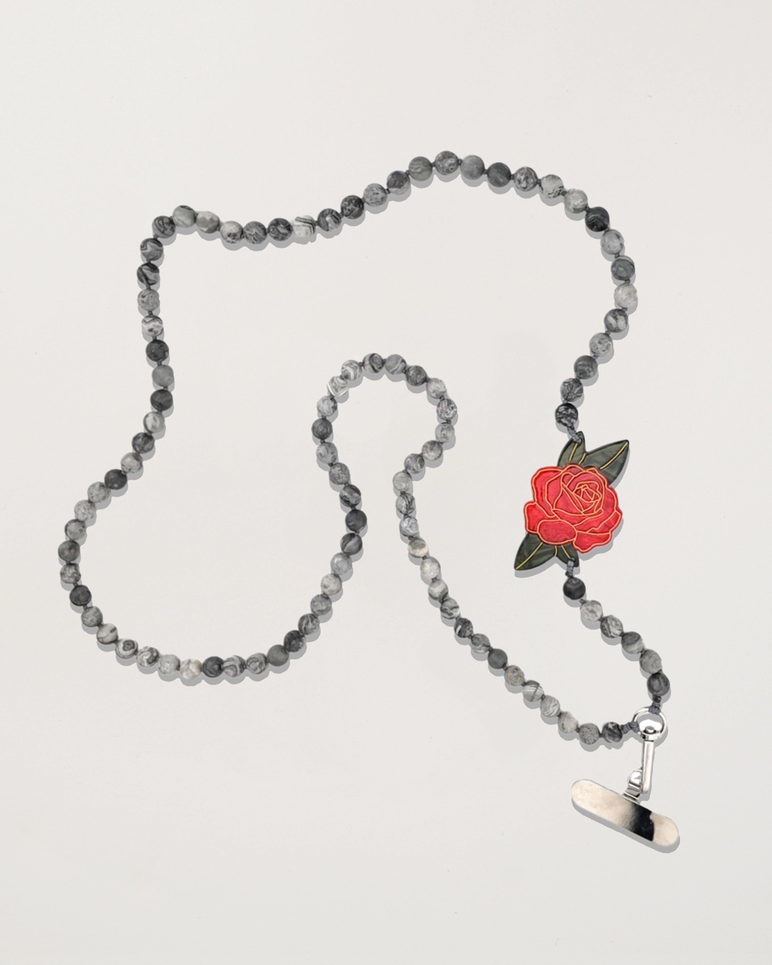 Hand-painted Red Rose Gemstone Crossbody Phone Chain