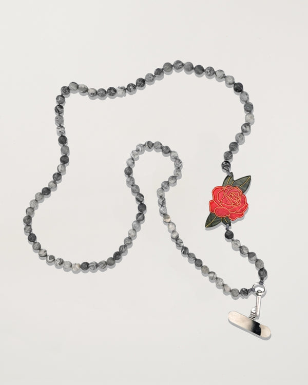 Hand-painted Red Rose Gemstone Crossbody Phone Chain