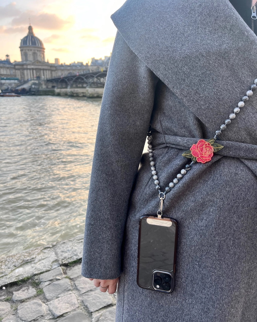 Hand-painted Red Rose Gemstone Crossbody Phone Chain