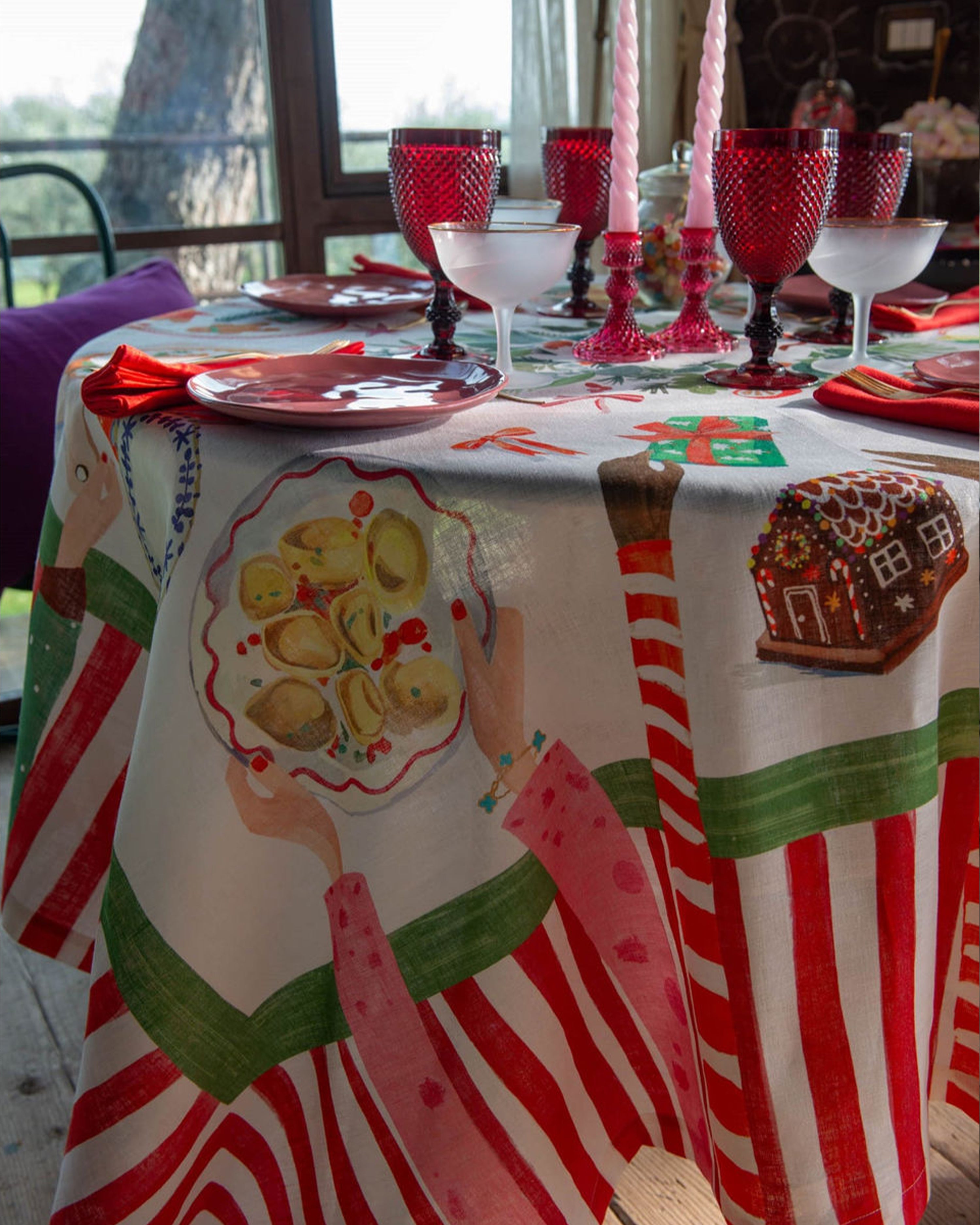 Hand On Xmas Tablecloth