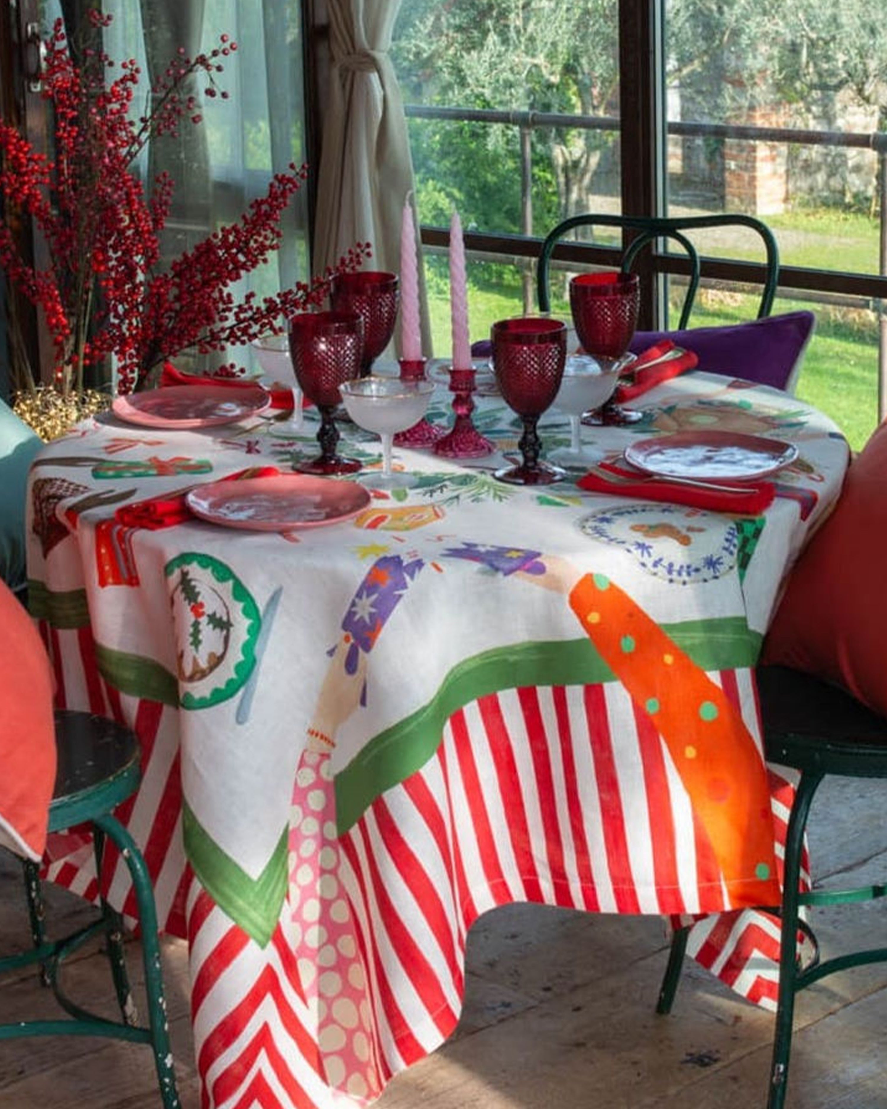 Hand On Xmas Tablecloth