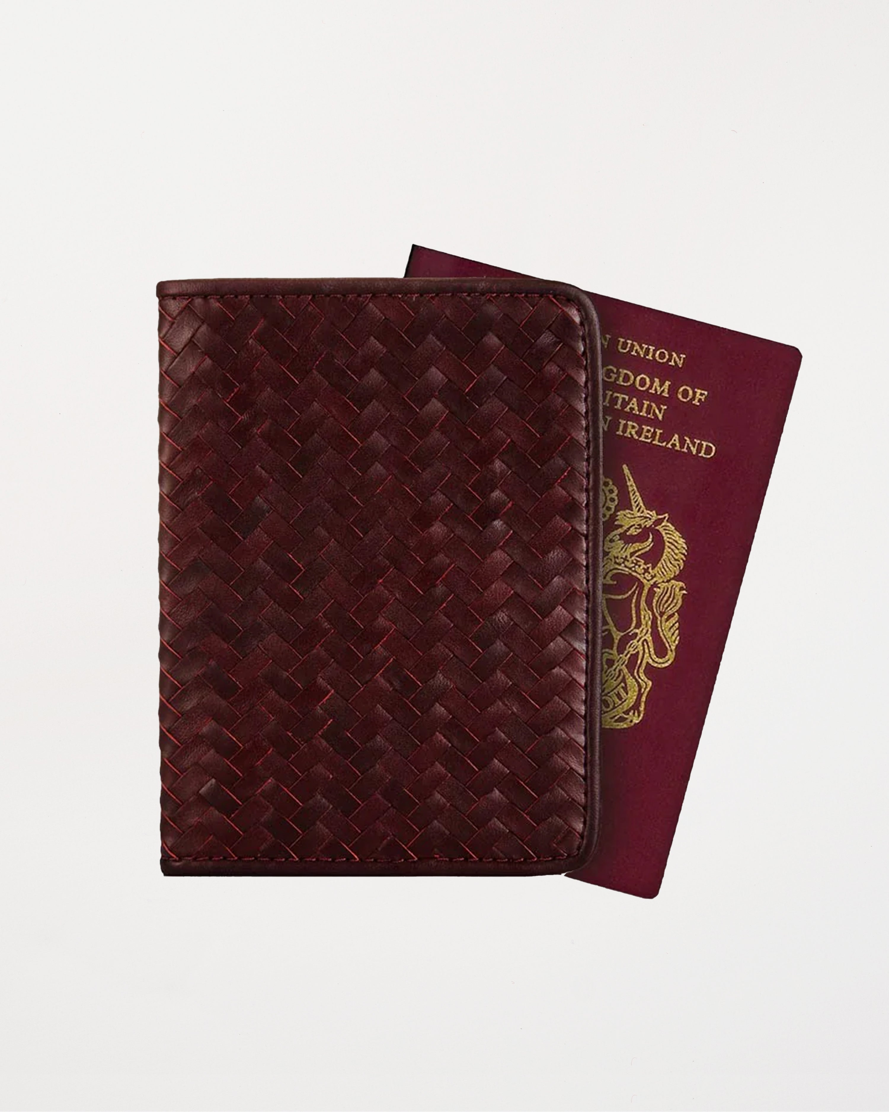 Handwoven Passport Holder, Bordeaux Red: Herringbone Cover