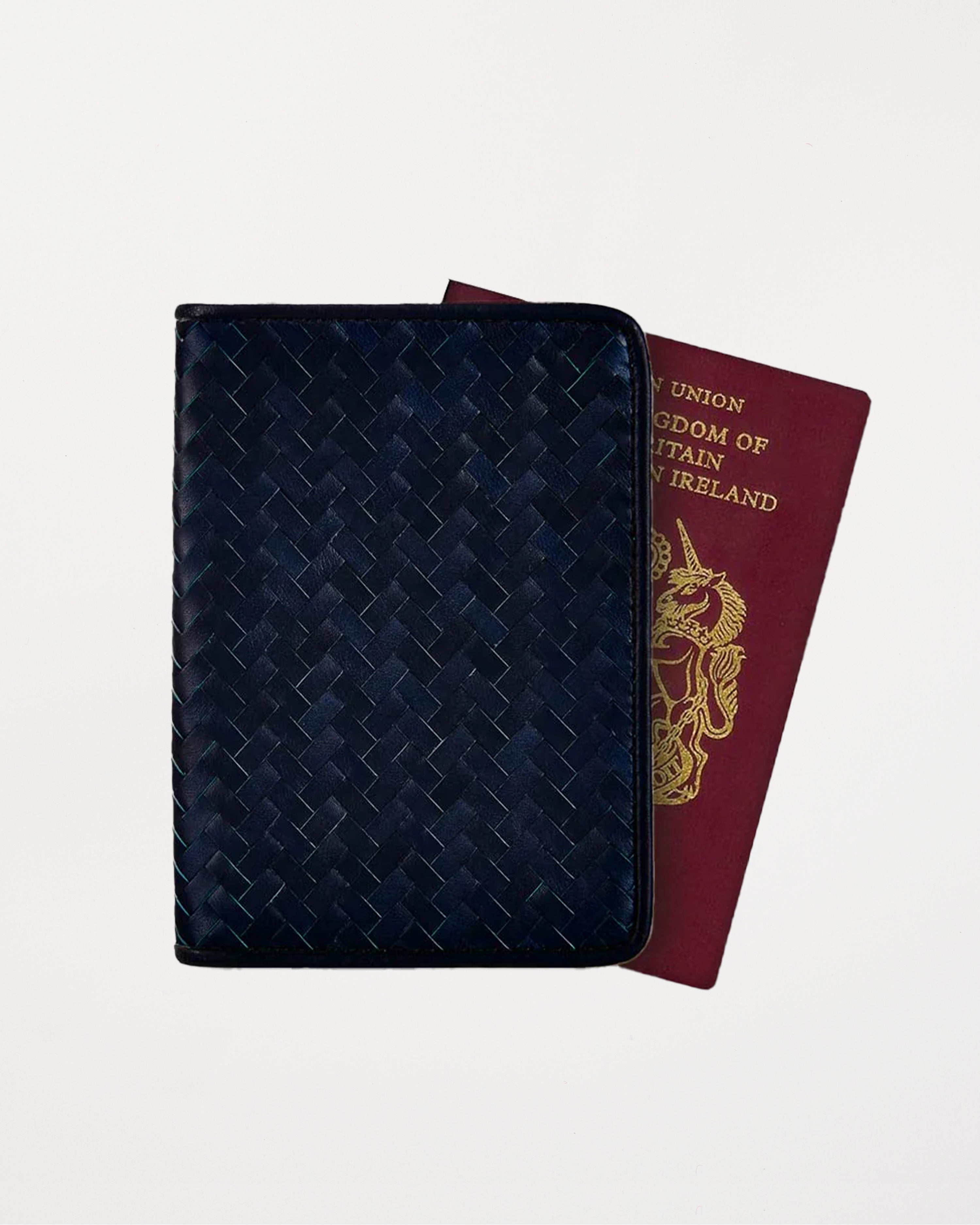 Handwoven Passport Holder, Navy Blue: Herringbone Cover