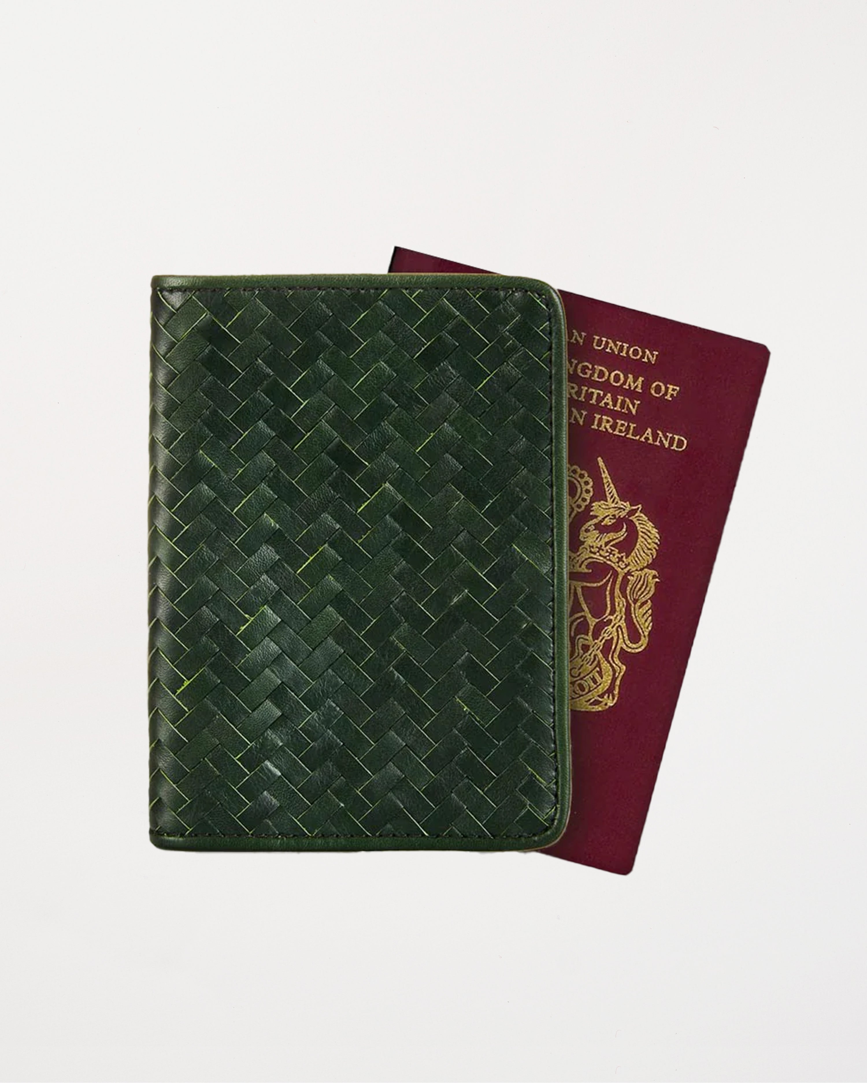 Handwoven Passport Holder, Racing Green: Herringbone Cover