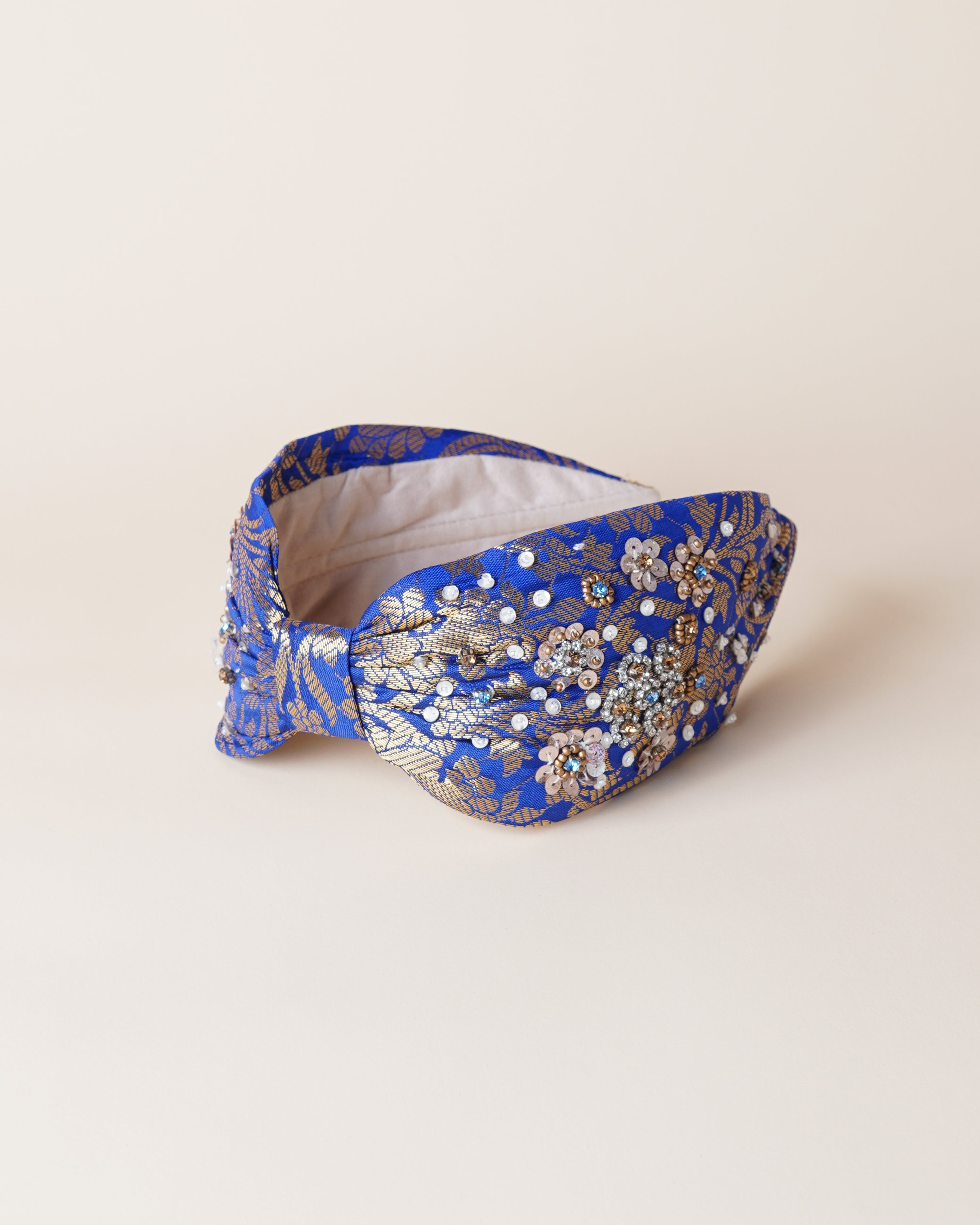 Headband Floral/Blue & Gold
