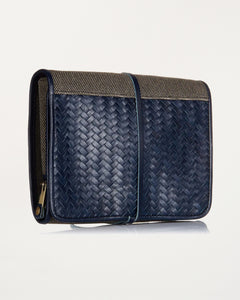 Herringbone Toiletry Wash Roll, Navy Blue