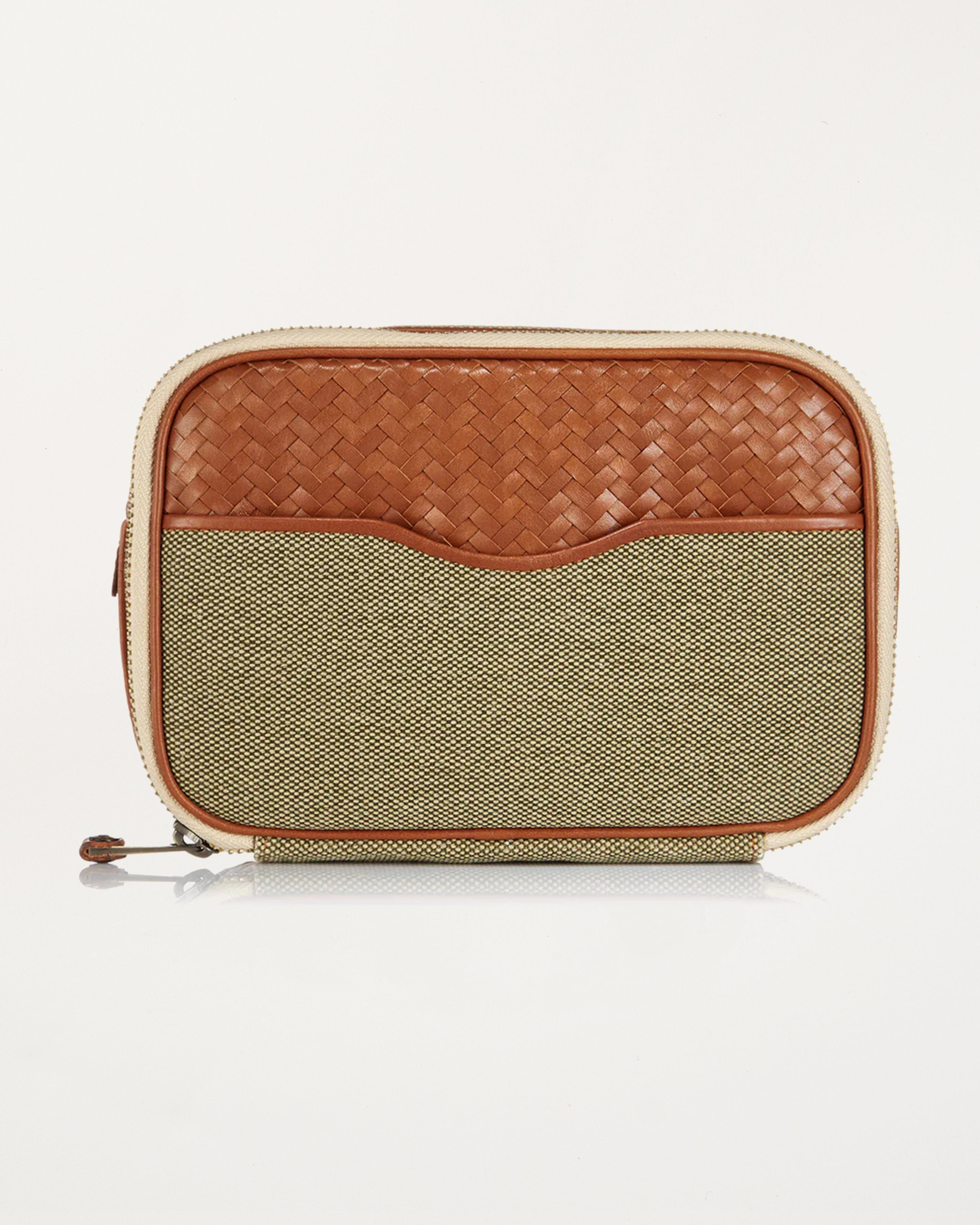 Herringbone Zip Around Toiletry Wash Bag, Tan