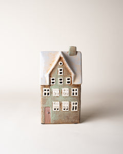 House Tealight Holder Green/Pink Door