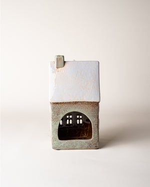 House Tealight Holder Green/Pink Door