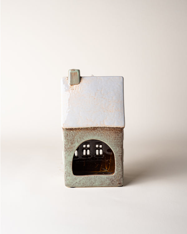 House Tealight Holder Green/Pink Door