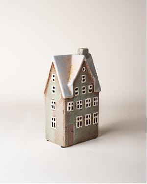 House Tealight Holder Green/Pink Door