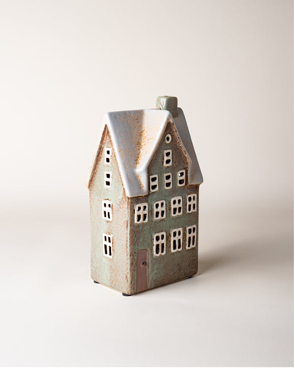 House Tealight Holder Green/Pink Door