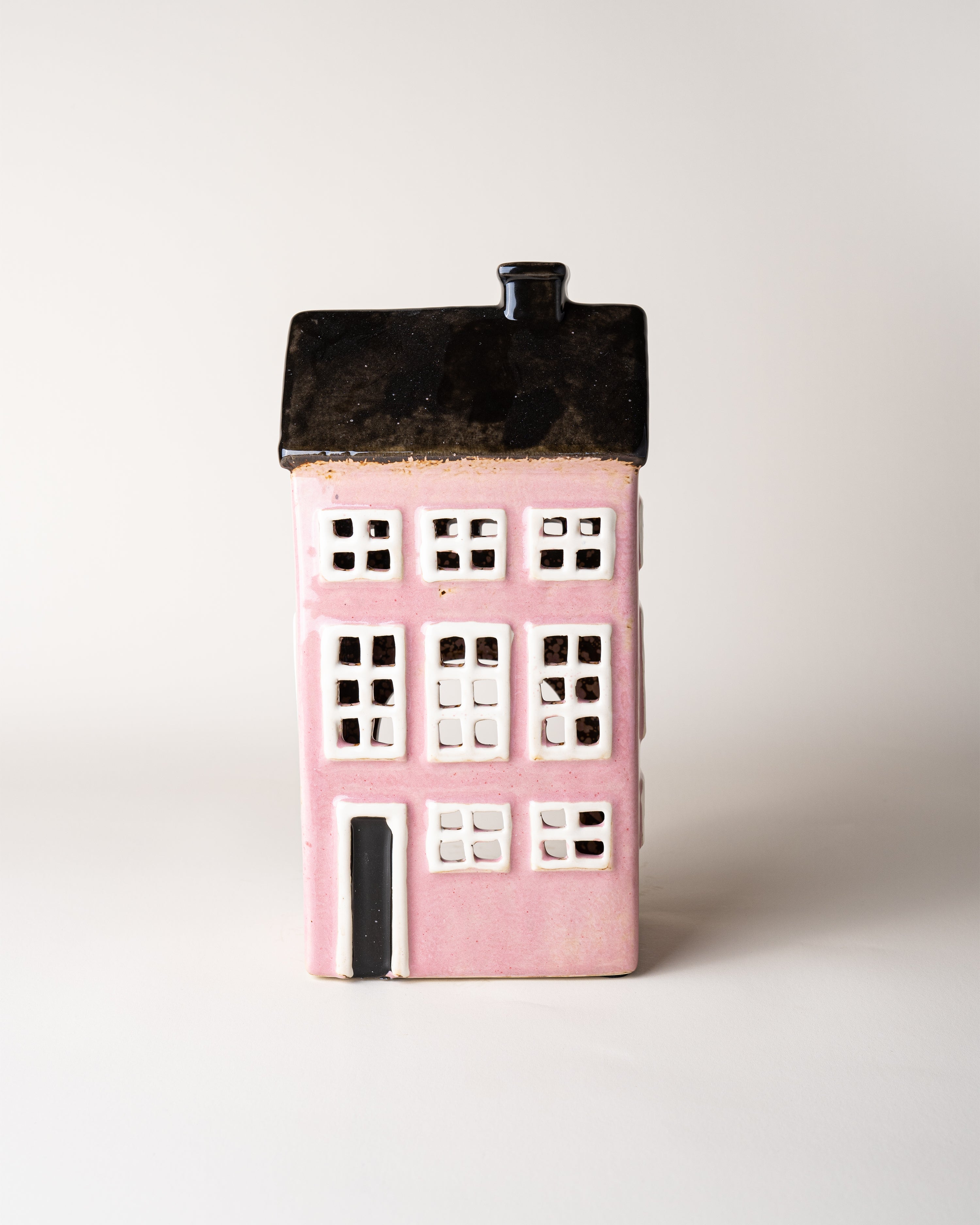 House Tealight Holder Pink/Black Roof