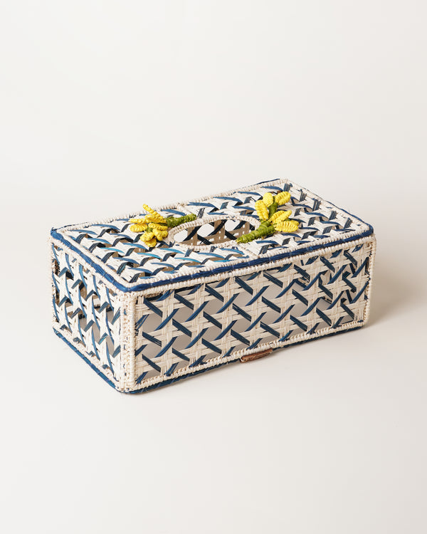 Iraca Palm Lila Tissue Box Rectangular Blue and Natural