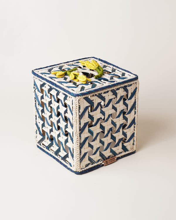 Iraca Palm Lila Tissue Box Square Blue and Natural