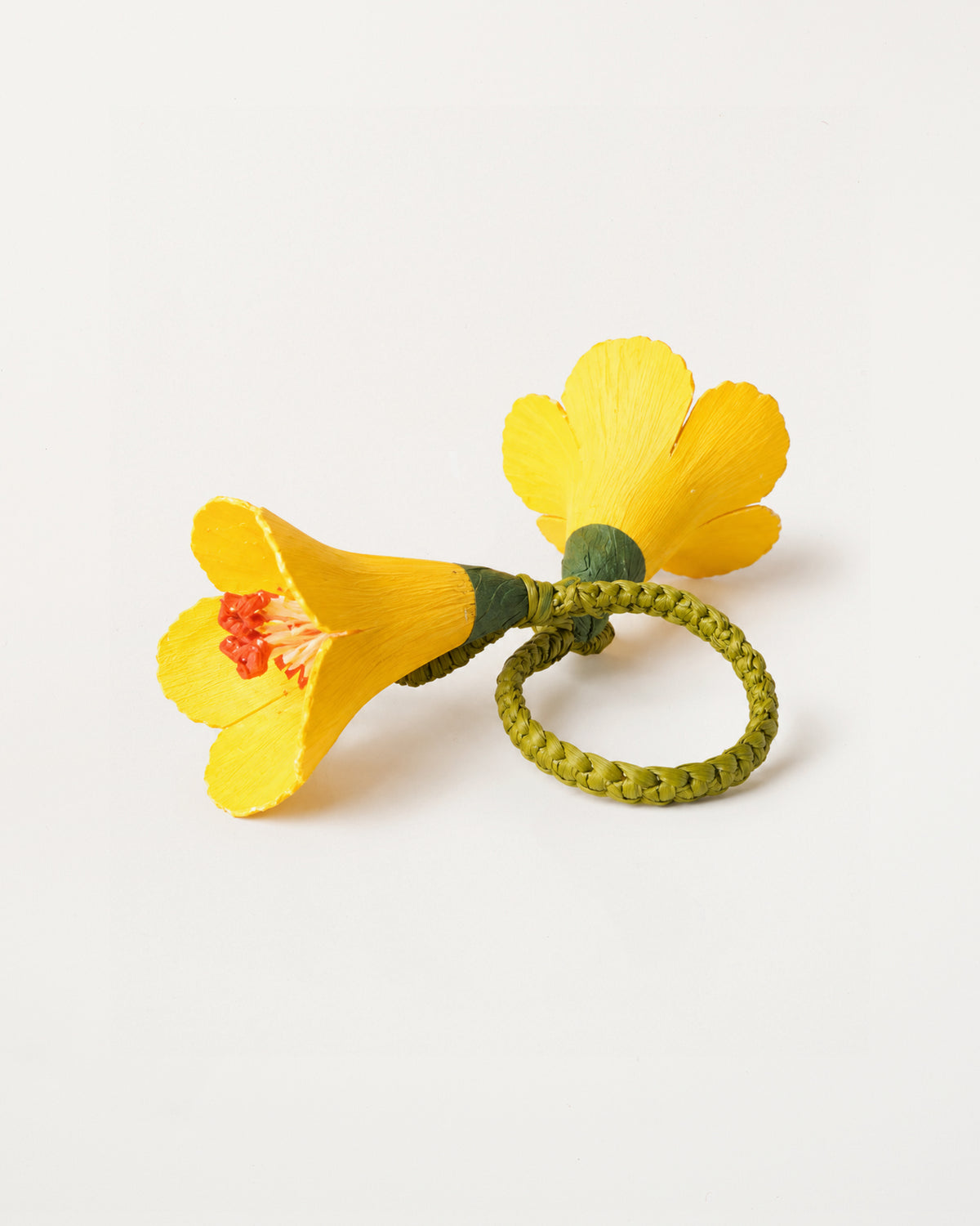 Iraca Palm Cayena Napkin Ring Olive Green and Yellow