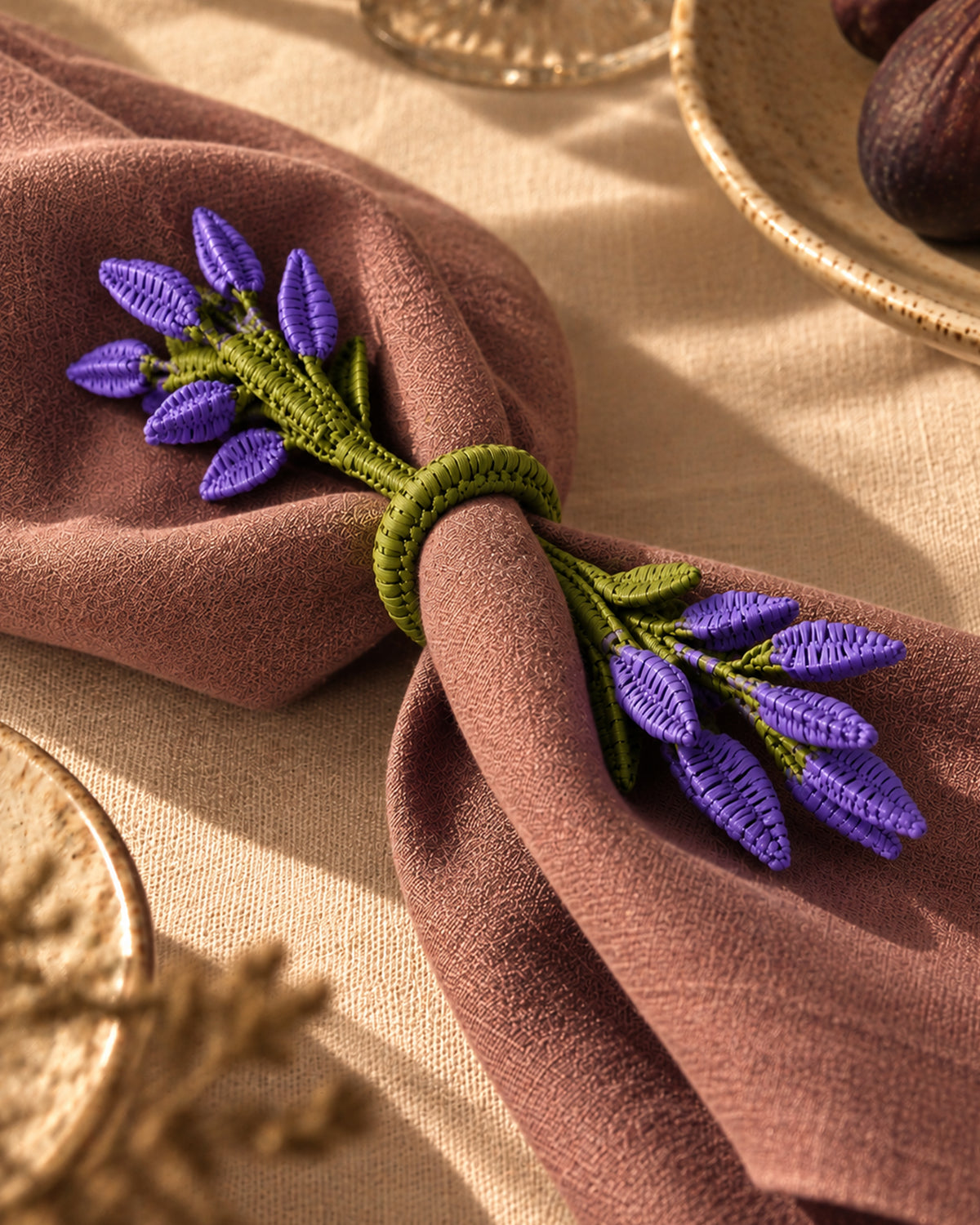 Iraca Palm Lavender Napkin Ring Olive Green and Lavender