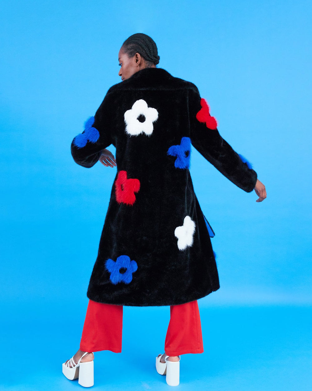Eco Bamboo Faux Fur Coat with Flower Detailing