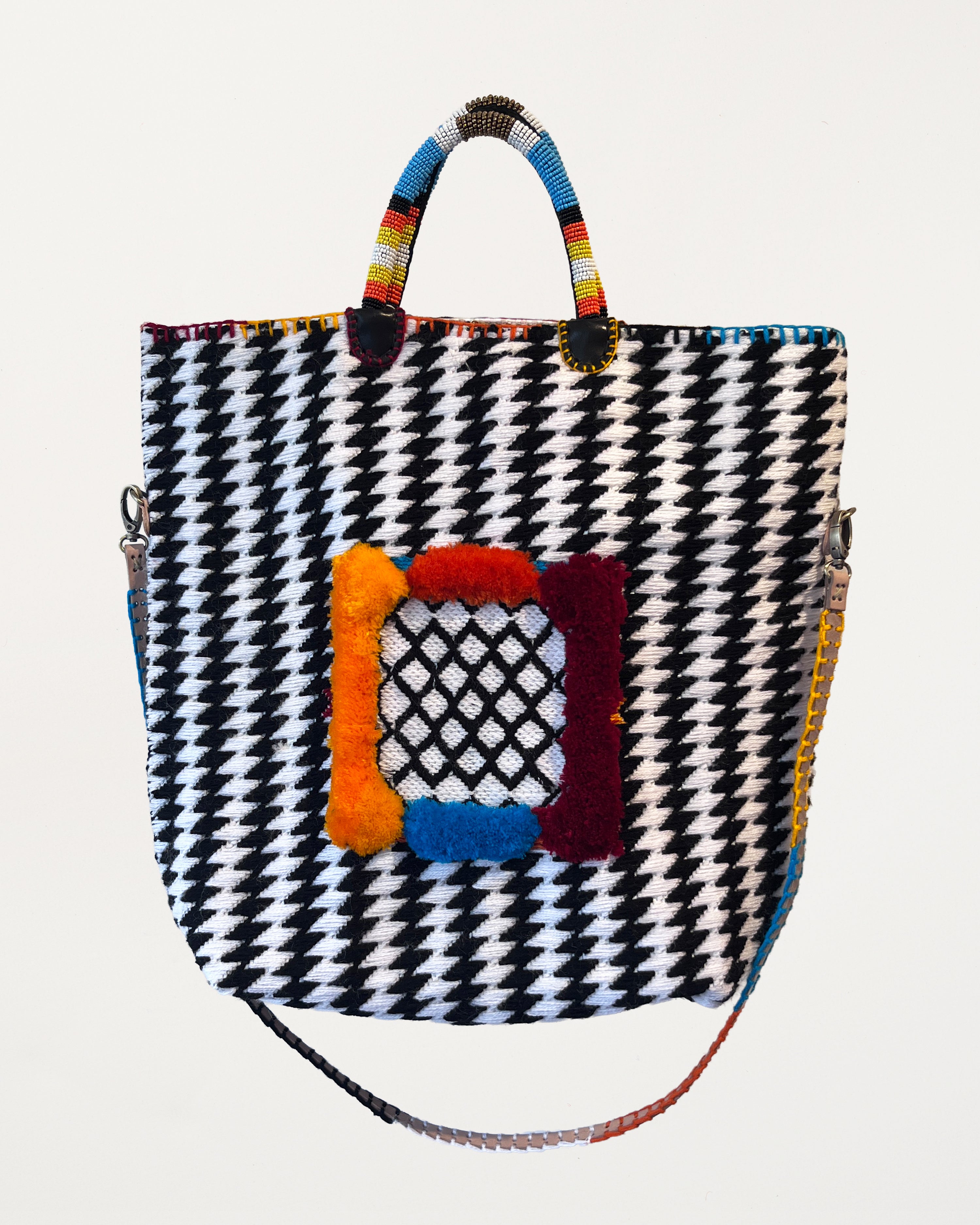 Large Recycled Food Bag Black & White Stripes