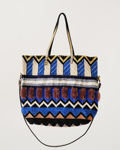 Large Recycled Food Bag Blue Zigzag
