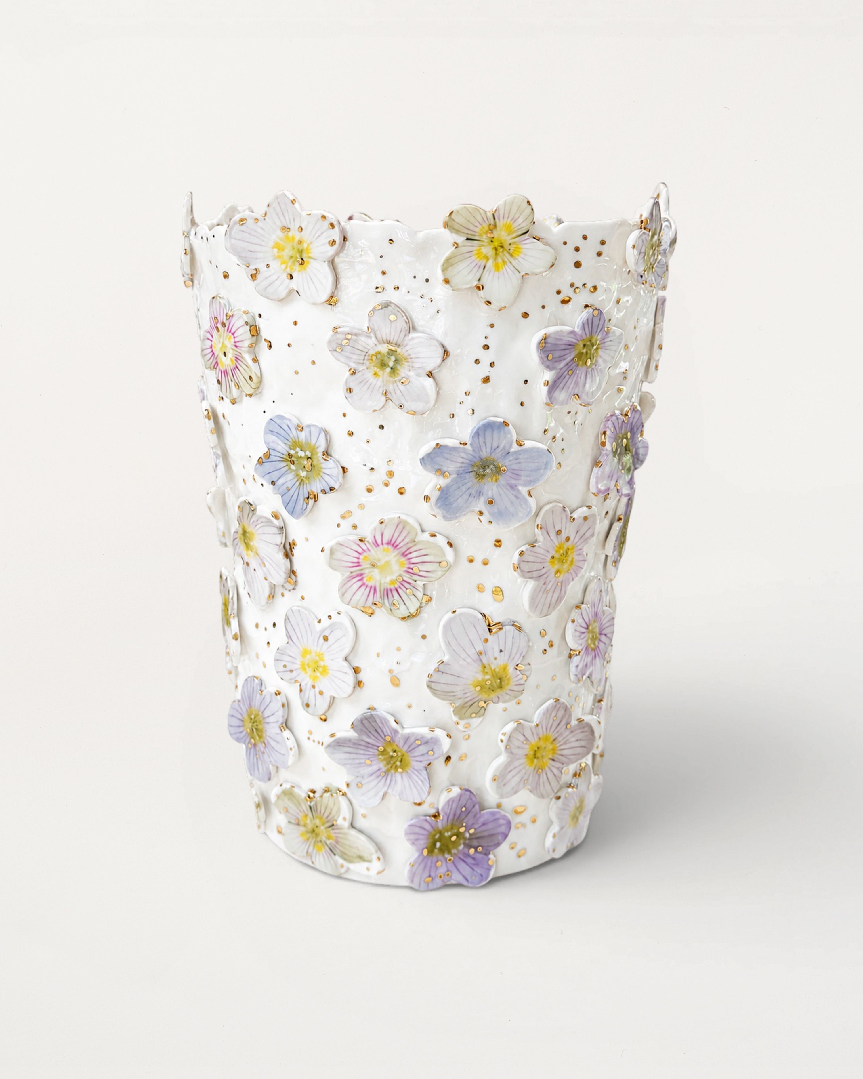 Lilac Daisies Tall Cermaic Vase