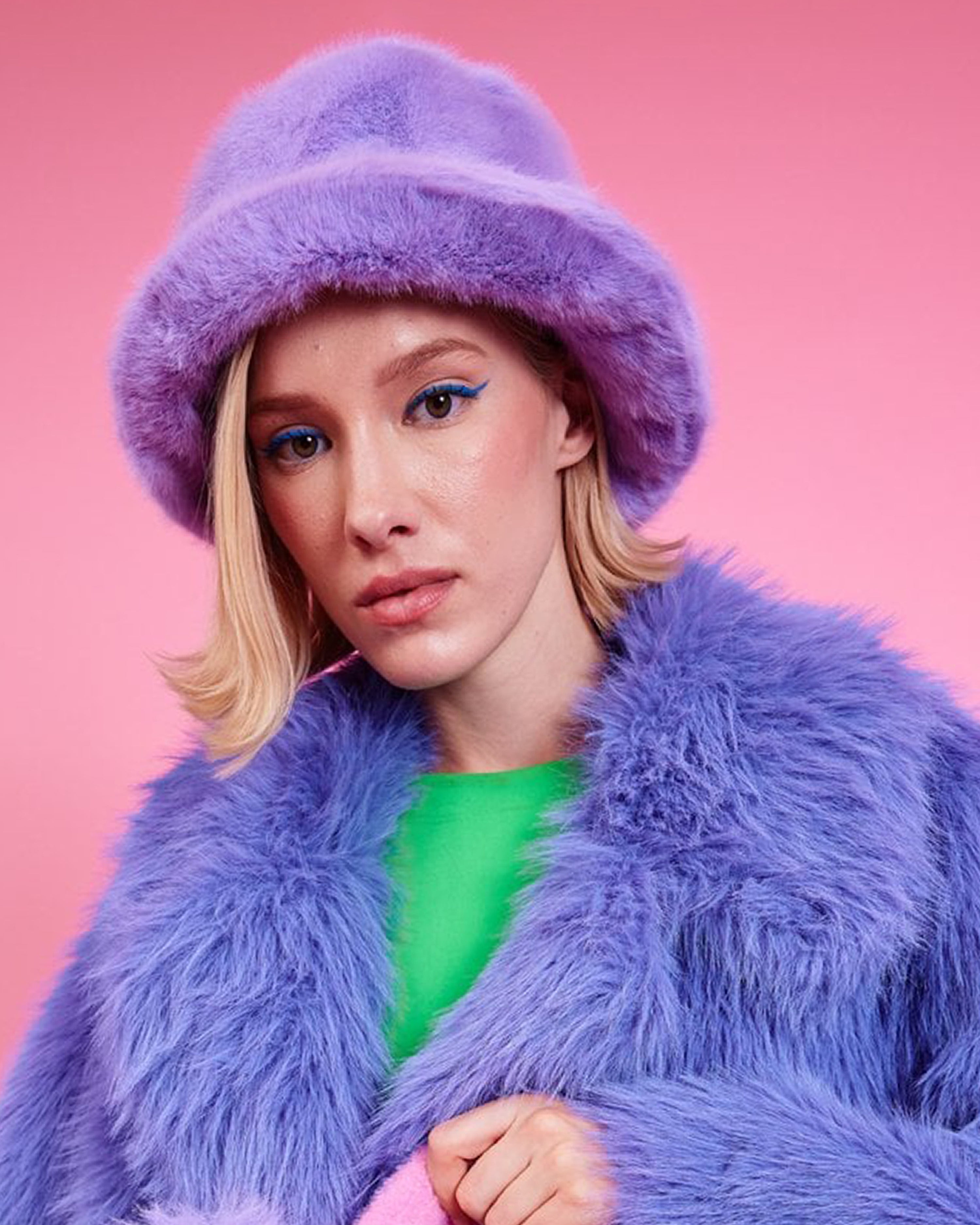 Lilac Faux Fur Bucket Hat