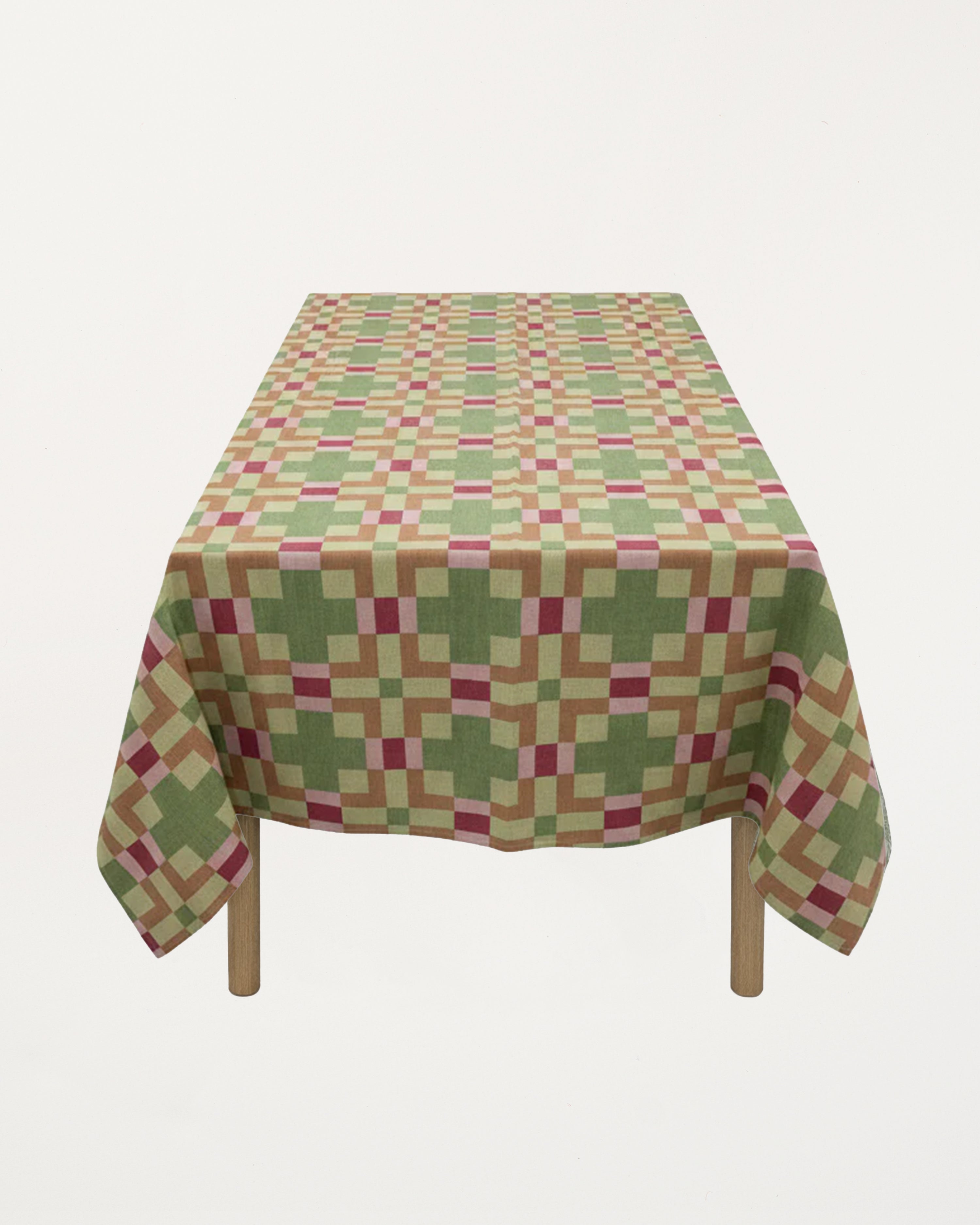Linen Hand Printed Tablecloth Check Mate Green