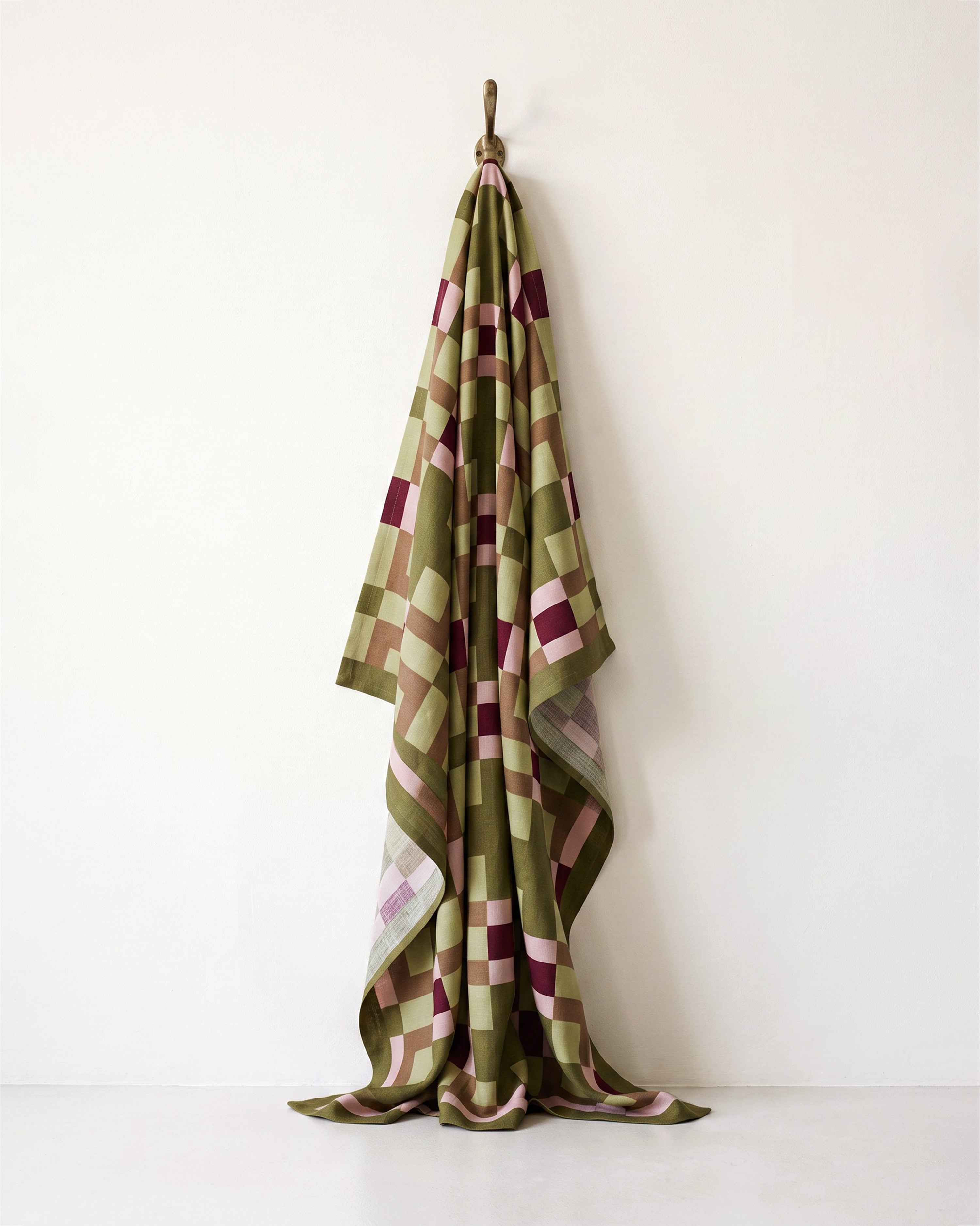 Linen Hand Printed Tablecloth Check Mate Green