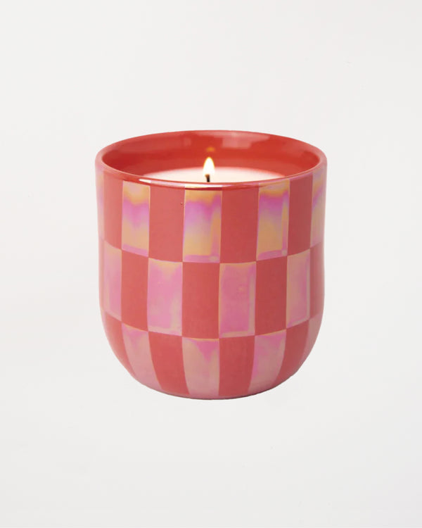 Lustre Ceramic Candle Matte Coral Checks