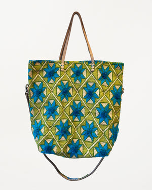 Medium Recycled Food Bag Green & Blue Stars