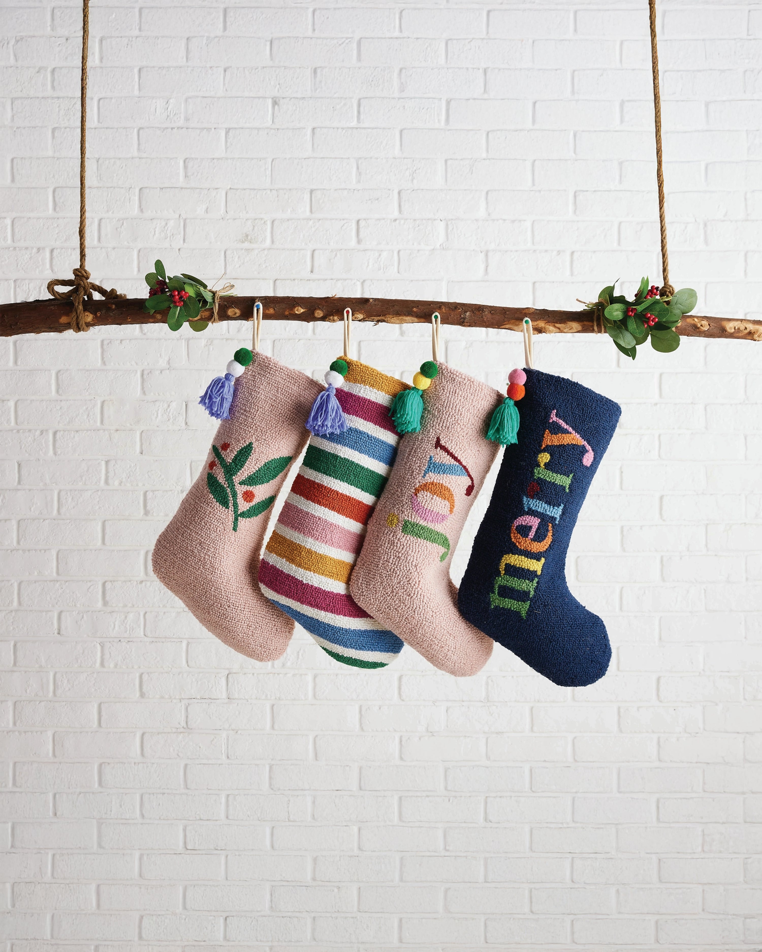 Merry Stocking With Pom Pom Tassel