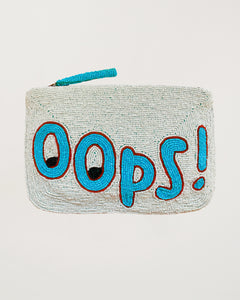Oops! White & Blue Beaded Clutch