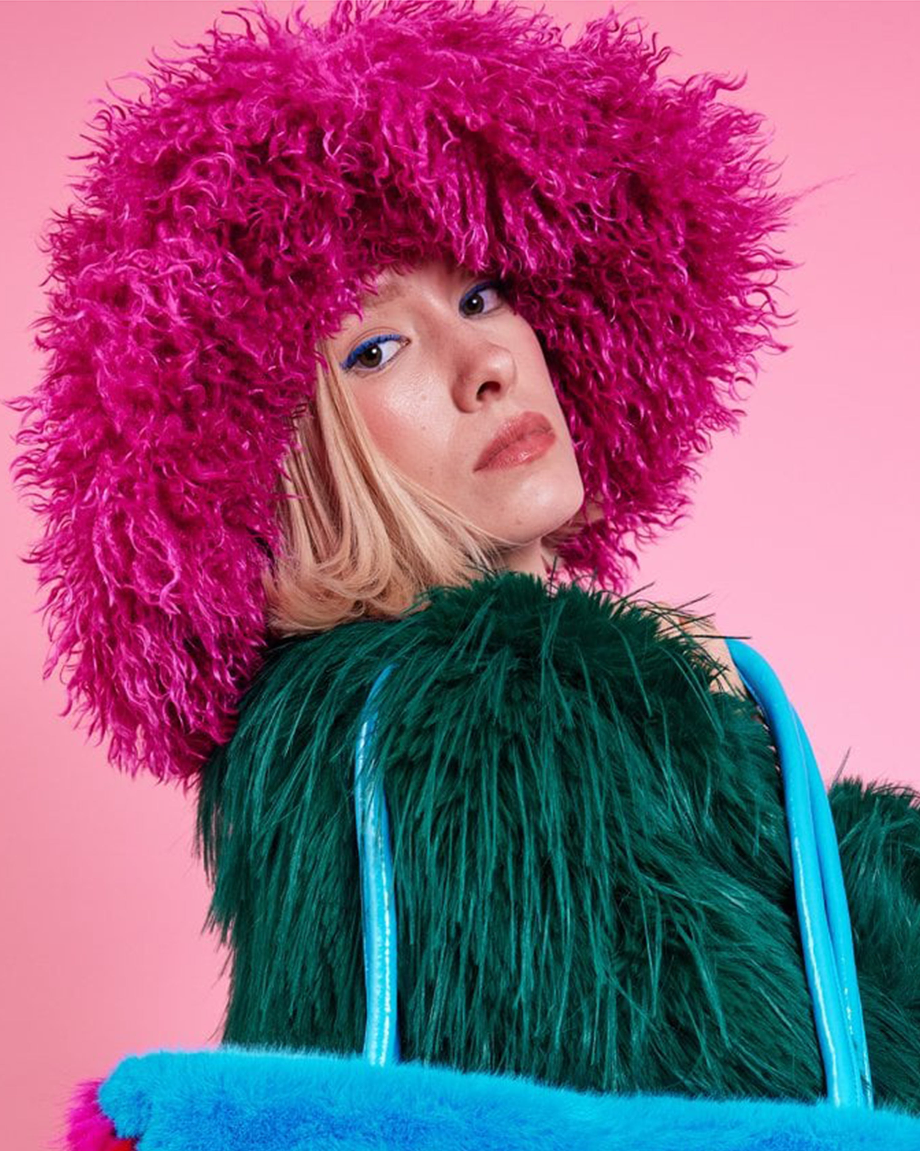 Oversized Pink Shaggy Hat