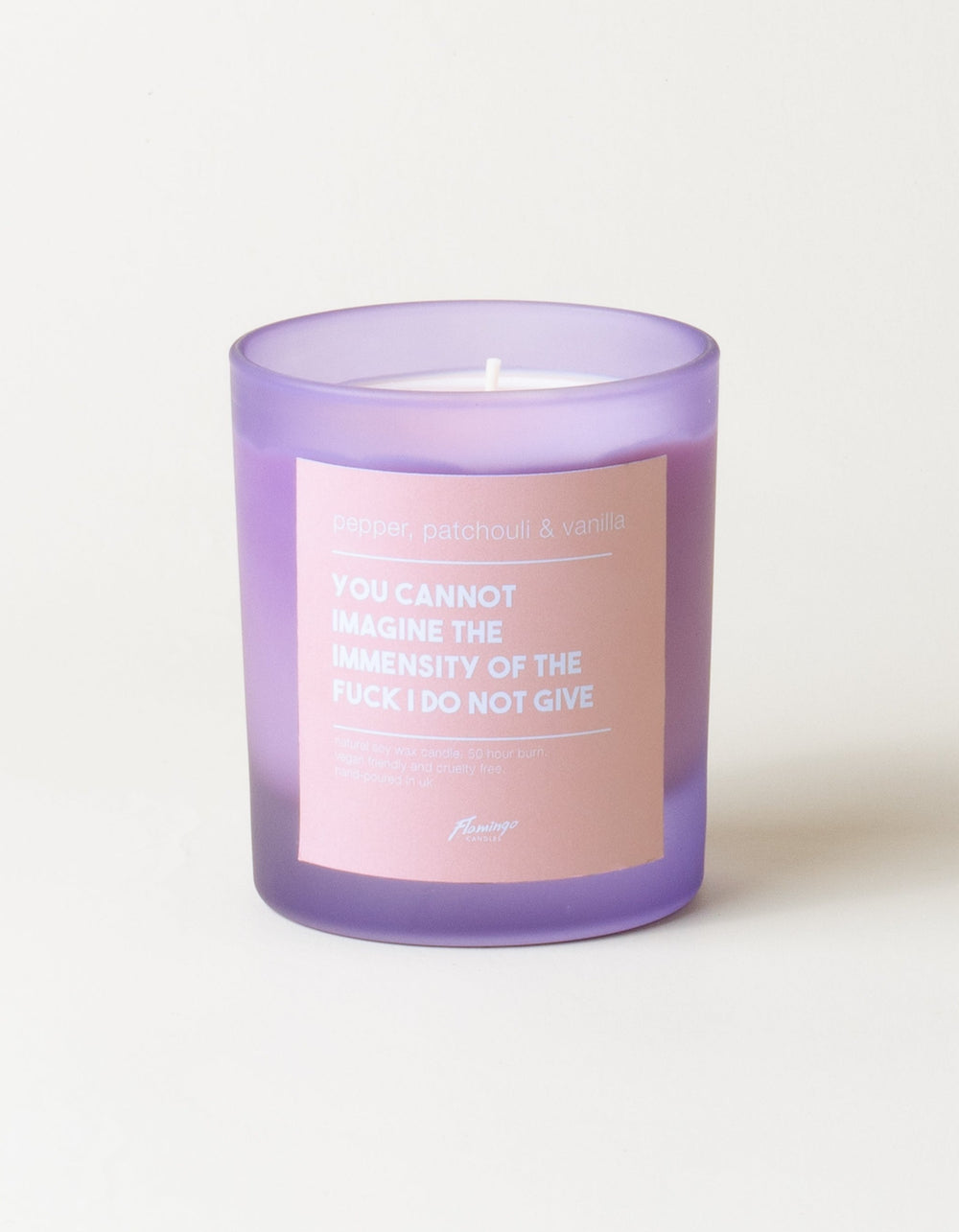 Pepper, Patchouli & Vanilla You Cannot Imagine the Immensity of the Fuck I Do Not Give Frosted Purple Jar Candle