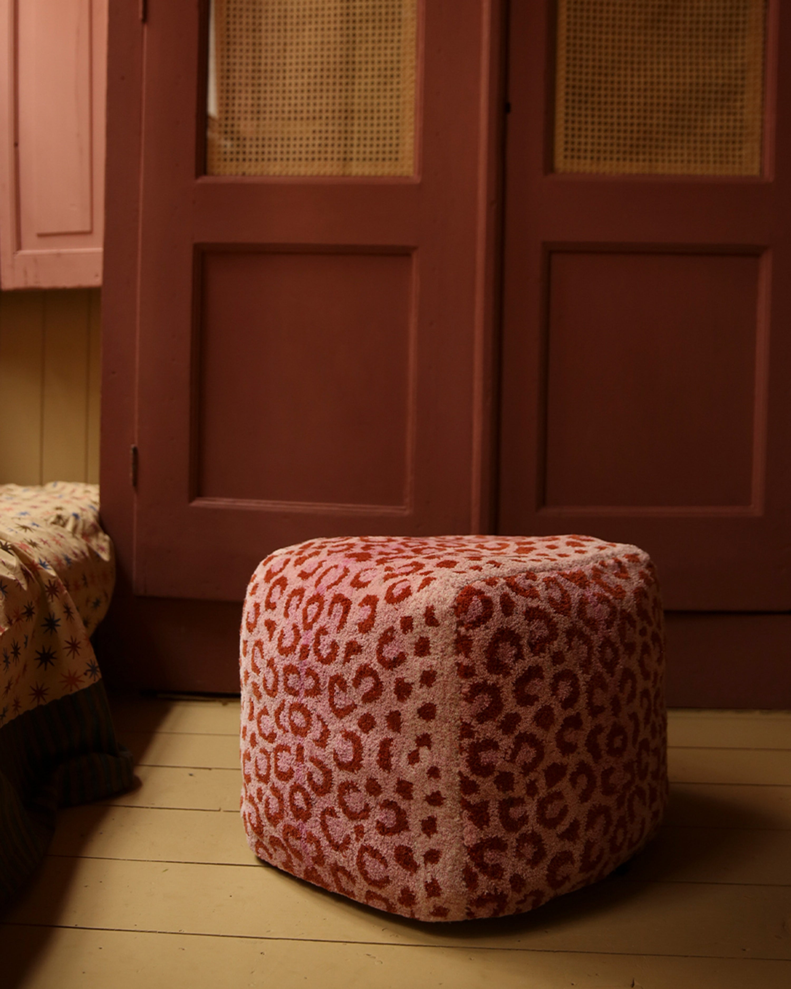 Pink Leopard Pouf Small