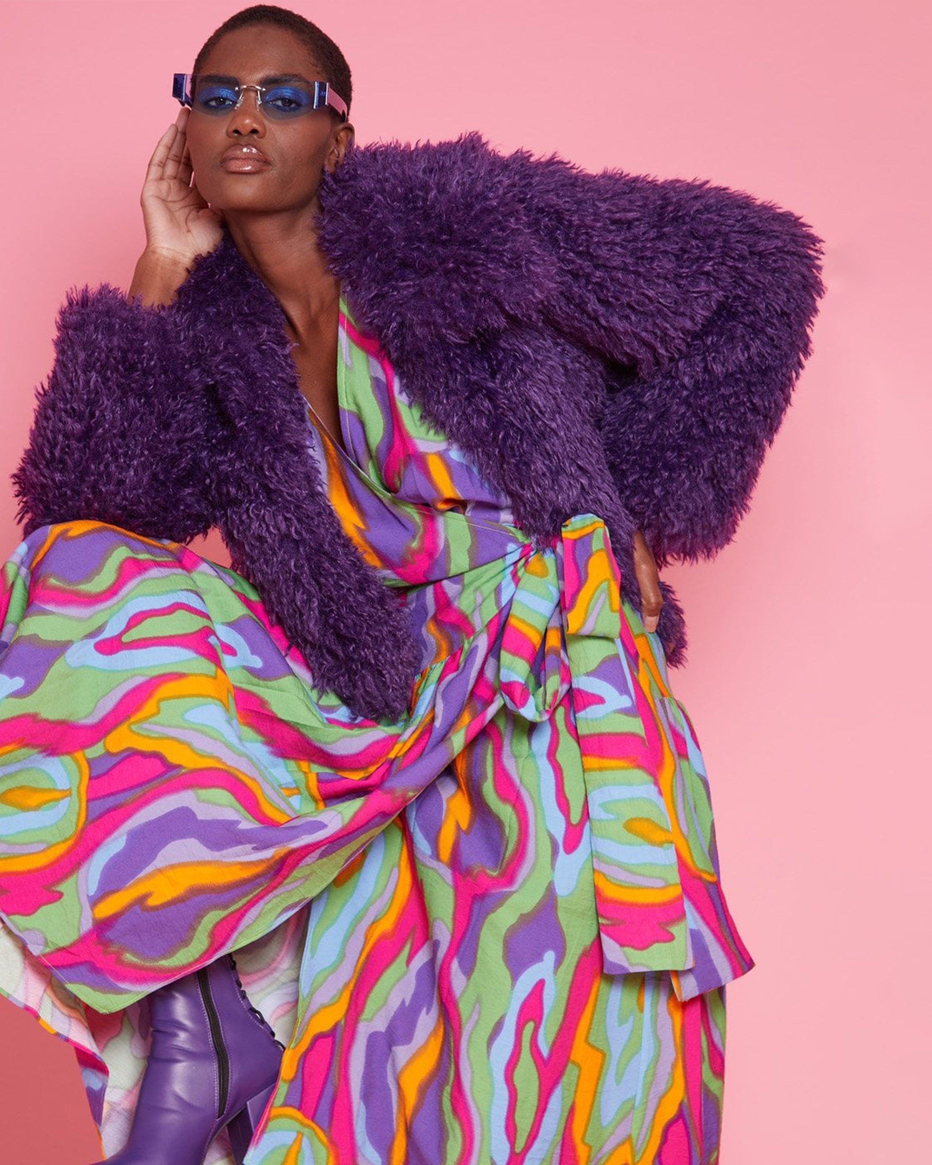 Purple Bamboo Lyocell Knitted Vegan Faux Shearling Jacket